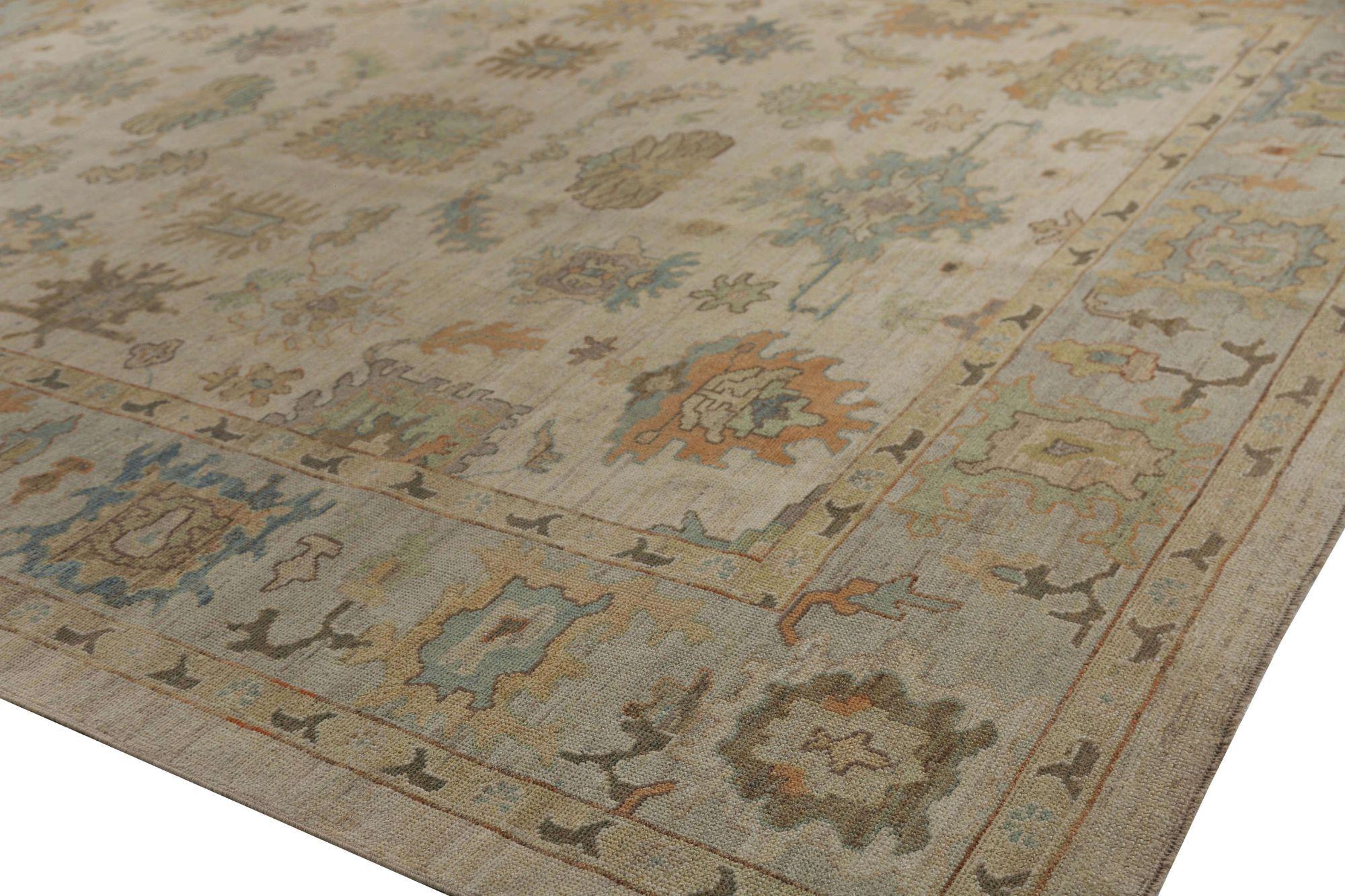 Afghanistan Oushak Over Size Teppich - Wolle Elfenbein Design - 95936 (Handgeknüpft) im Angebot