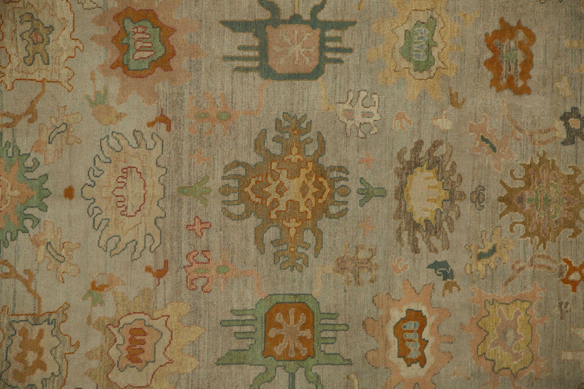Turkish Turkey Oushak Over Size Rug - Wool Ivory Design - 96107 For Sale