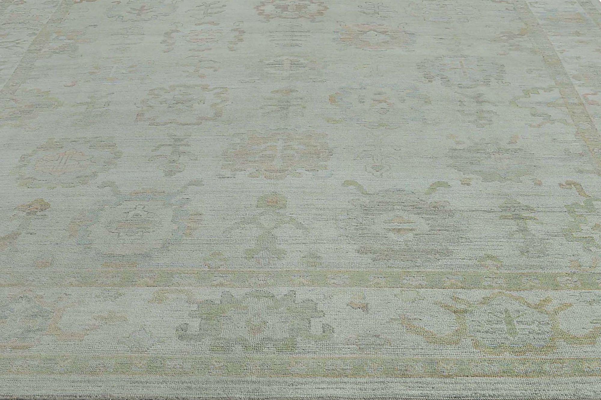 Afghanistan Oushak Over Size Teppich - Wolle Elfenbein Design - 97024 im Zustand „Hervorragend“ im Angebot in Dallas, TX