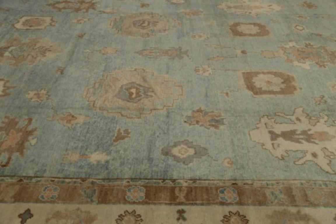 Afghanistan Oushak Over Size Teppich - Wolle Elfenbein Hellblau - 92624 (Afghanisch) im Angebot