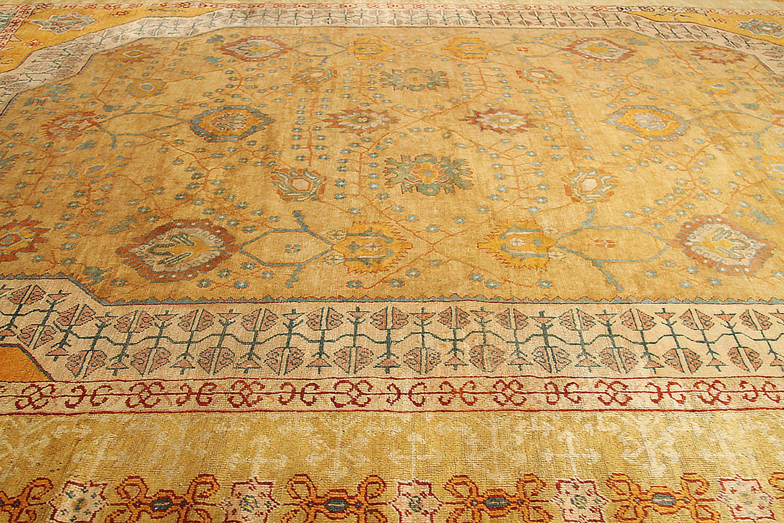 Afghanistan Oushak Over Size Teppich - Wolle Elfenbein Orange Gelb - 92136 (Stammeskunst) im Angebot