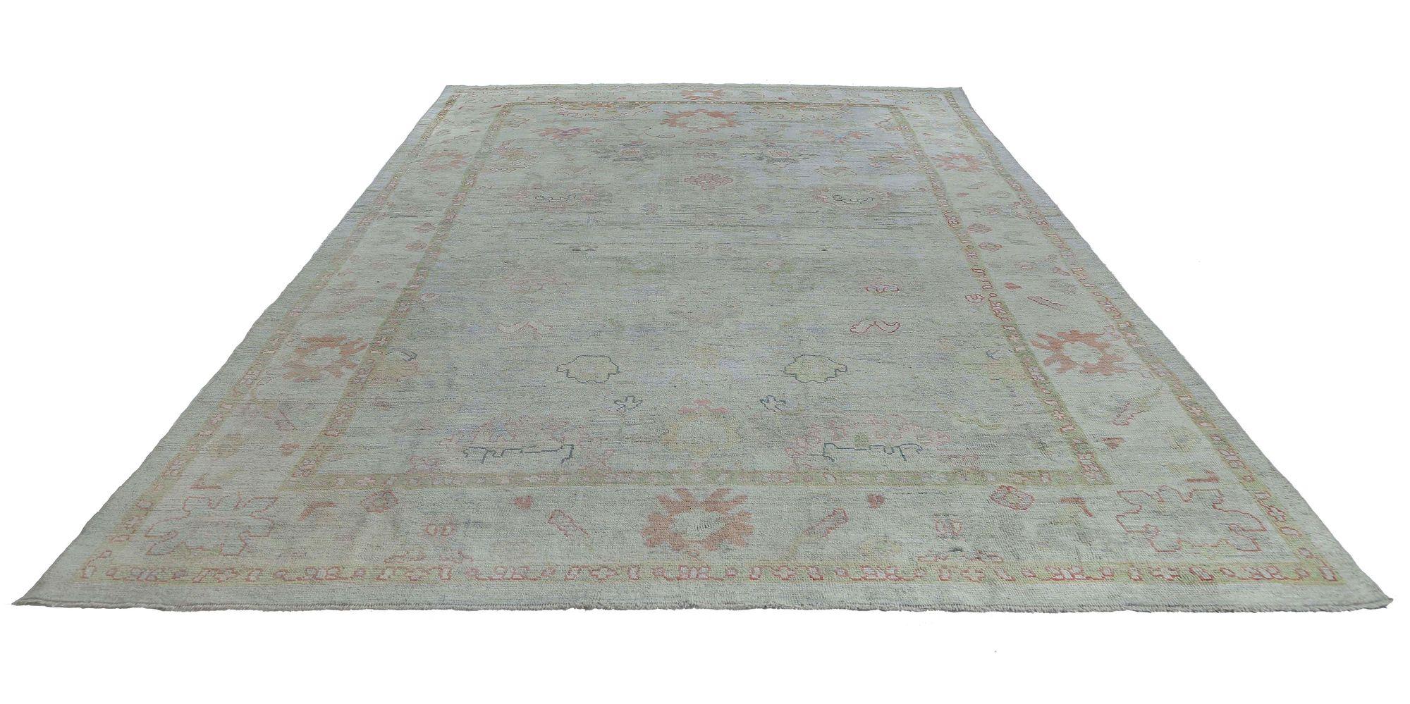 Afghanistan Oushak Over Size Teppich - Wolle Hellblau Design - 97251 im Zustand „Hervorragend“ im Angebot in Dallas, TX