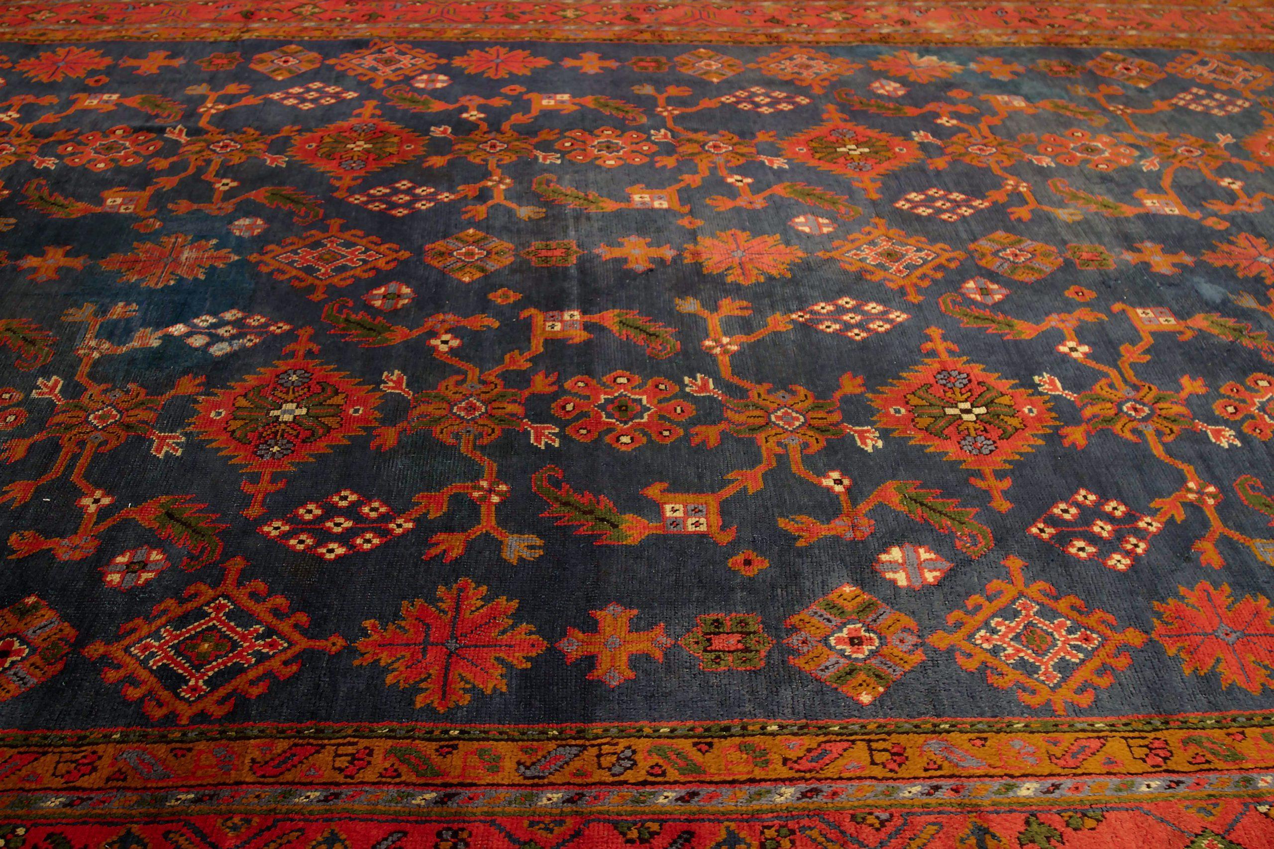 Afghanistan Oushak Over Size Teppich - Wolle Marineblau Rot Design - 92139 (Stammeskunst) im Angebot