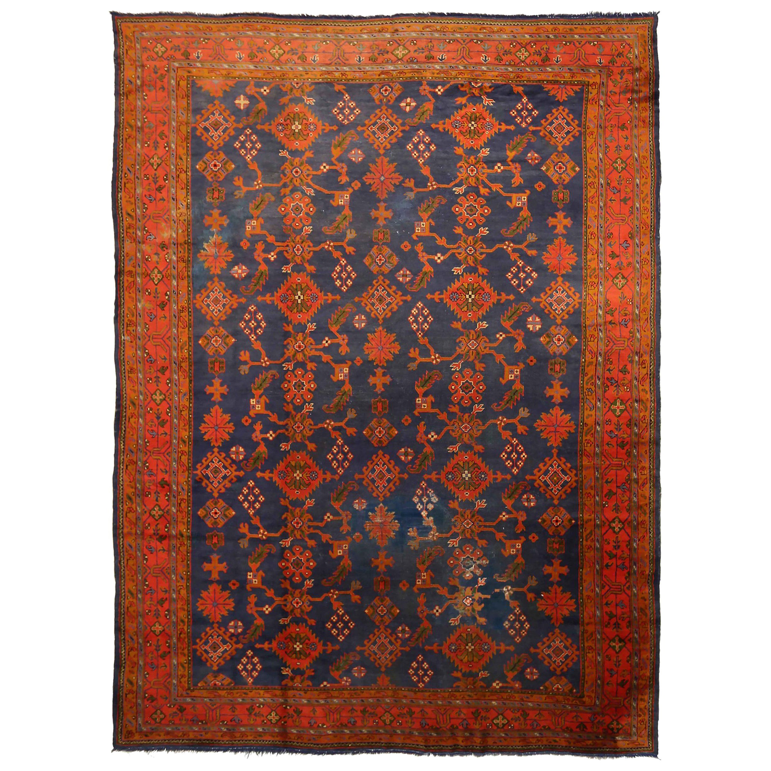 Tapis Afghanistan Oushak - Laine bleu marine et rouge motif - 92139