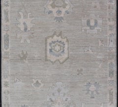 Afghanistan Oushak Rug with Soft Sage Gray Field and Tribal Motifs