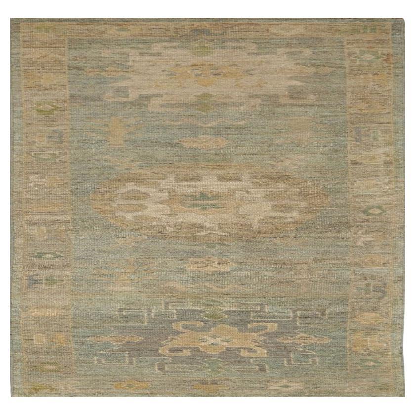 Afghanistan Oushak Runner Rug - Wool Blue Design - 96060 For Sale
