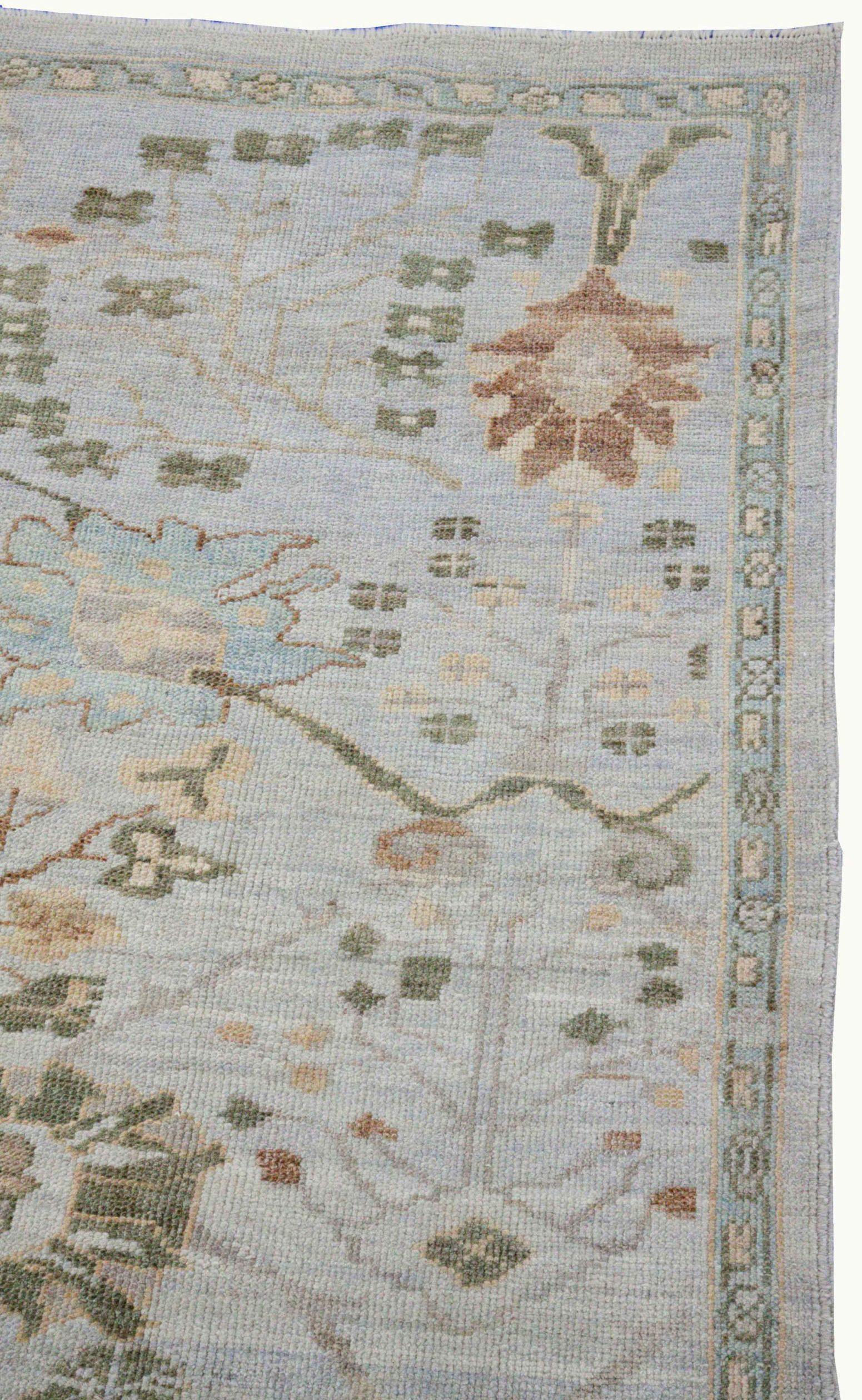 Afghanistan Oushak-Läufer - Wolle Blau Grün Elfenbein Design - 90691 (Stammeskunst) im Angebot