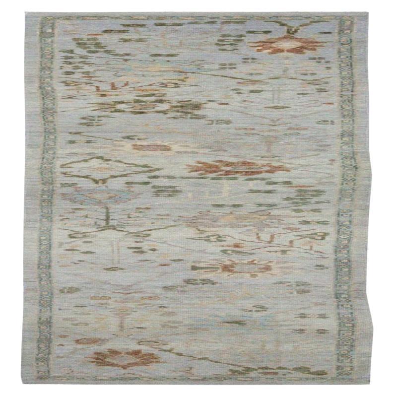 Afghanistan Oushak Runner Rug - Wool Blue Green Ivory Design - 90691