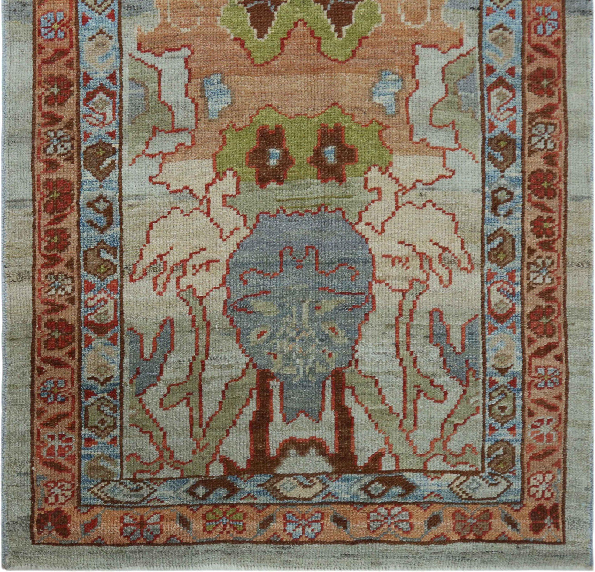 Afghanistan Oushak-Läufer - Wolle Blau Grün Rosa Design - 90695 im Zustand „Hervorragend“ im Angebot in Dallas, TX