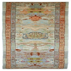 Afghanistan Oushak-Läufer - Wolle Blau Grün Rosa Design - 90695