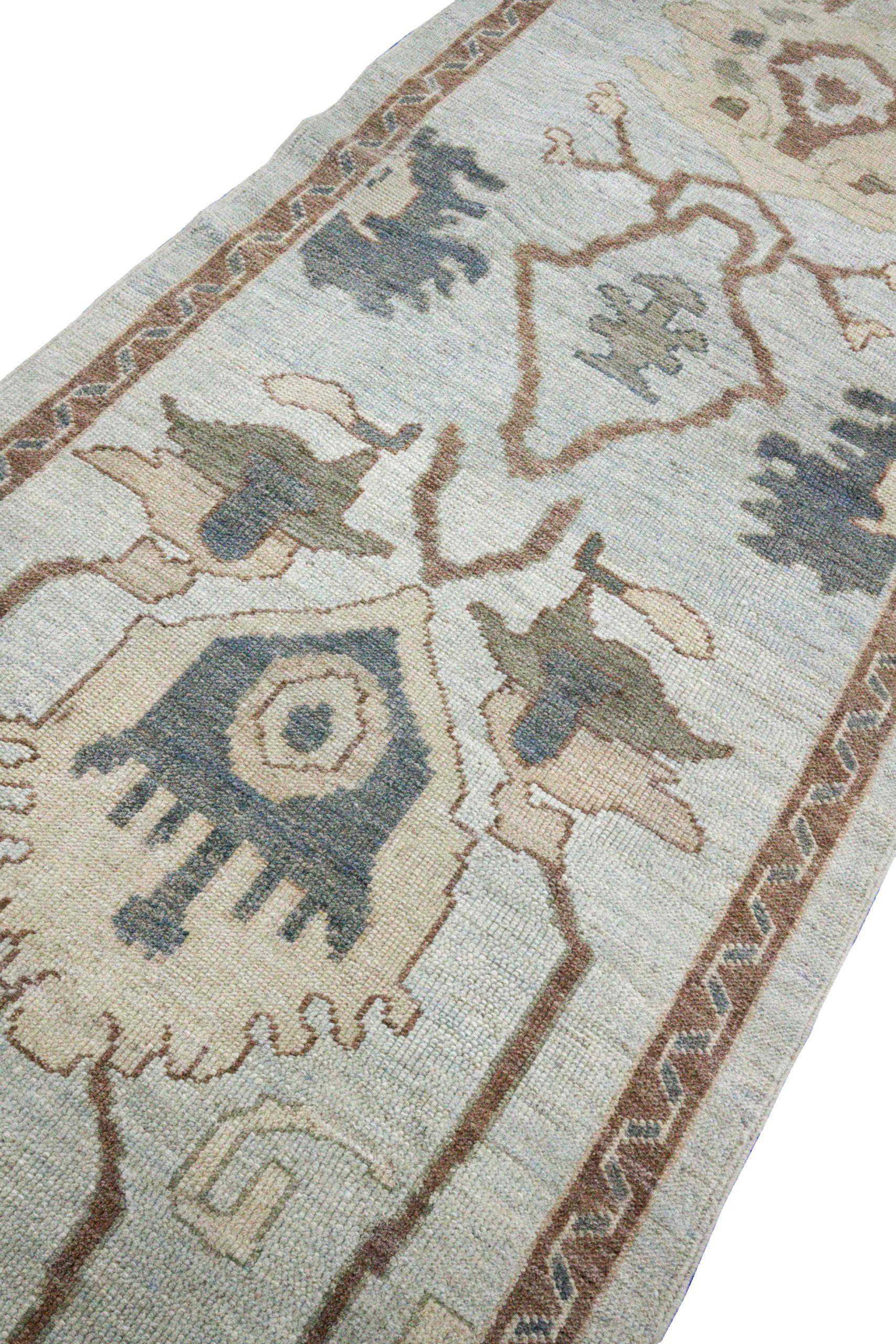 Afghanistan Oushak-Läufer - Wolle Blau Elfenbein Design - 88267 (Stammeskunst) im Angebot