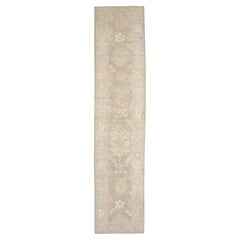 Tappeto Afghanistan Oushak Runner - Lana Blu Avorio Taupe Design - 93659