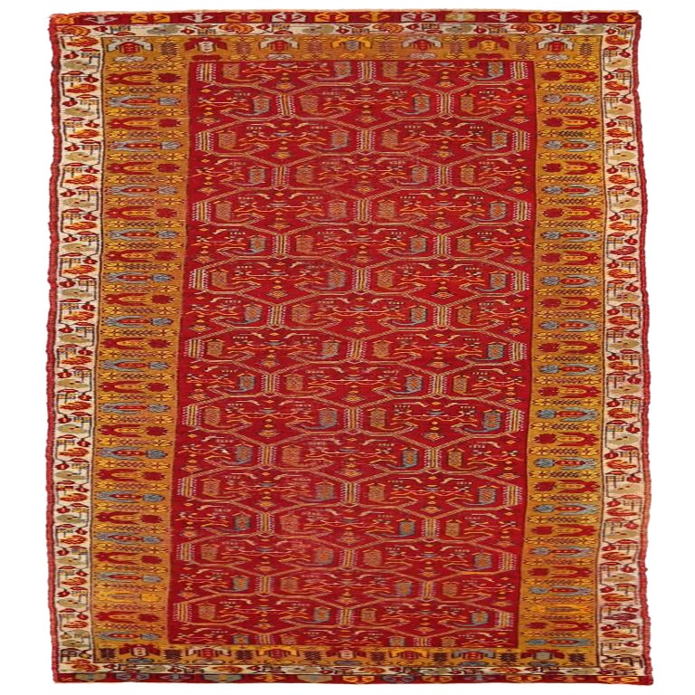 Afghanistan Oushak Läufer Teppich - Wolle Blau Rot Gelb Design - 92351