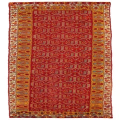 Afghanistan Oushak Runner Rug - Wool Blue Red Yellow Design - 92351