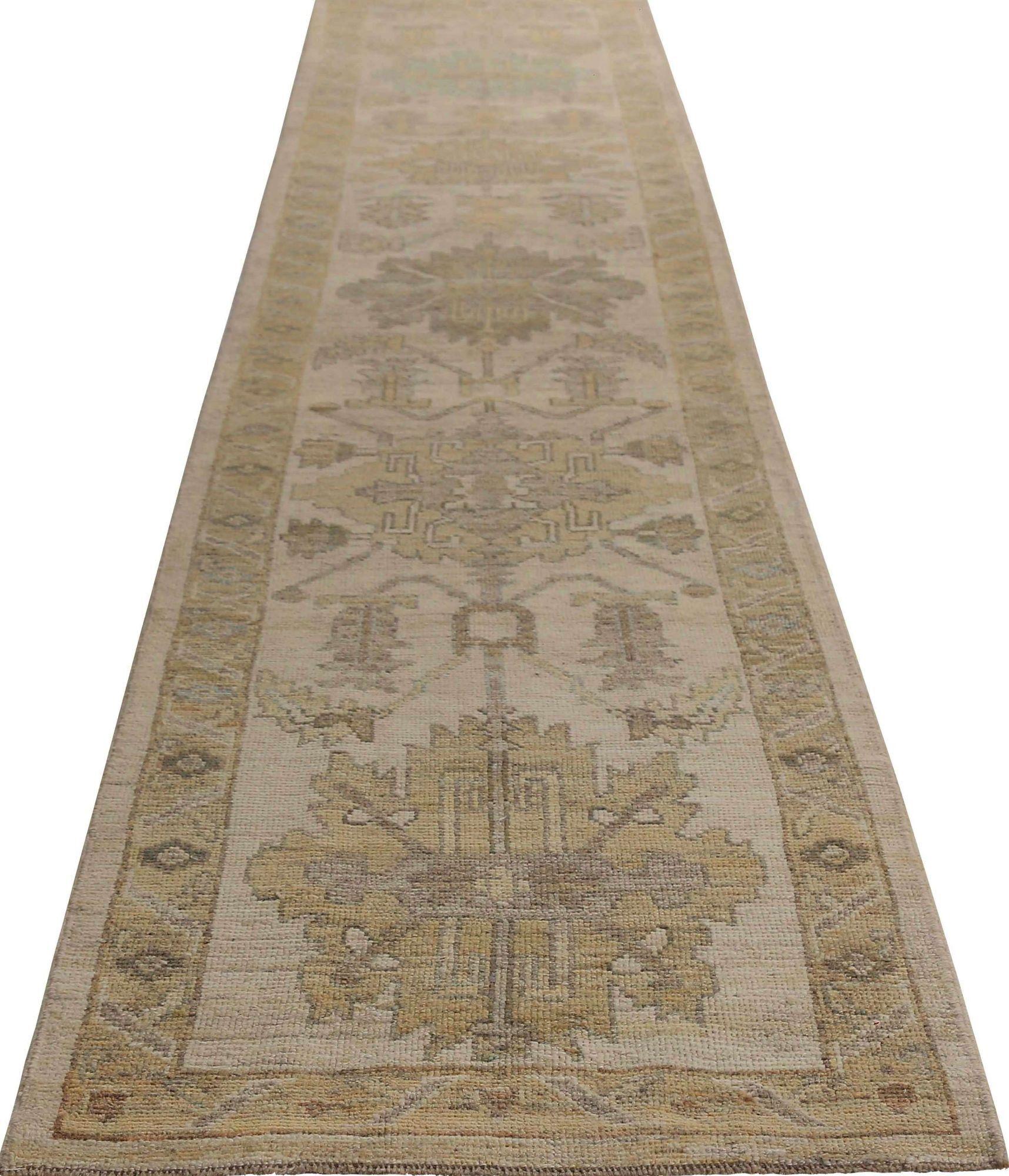 Afghanistan Oushak Läufer Teppich - Wolle Braun Elfenbein Design - 95825 (Türkisch) im Angebot
