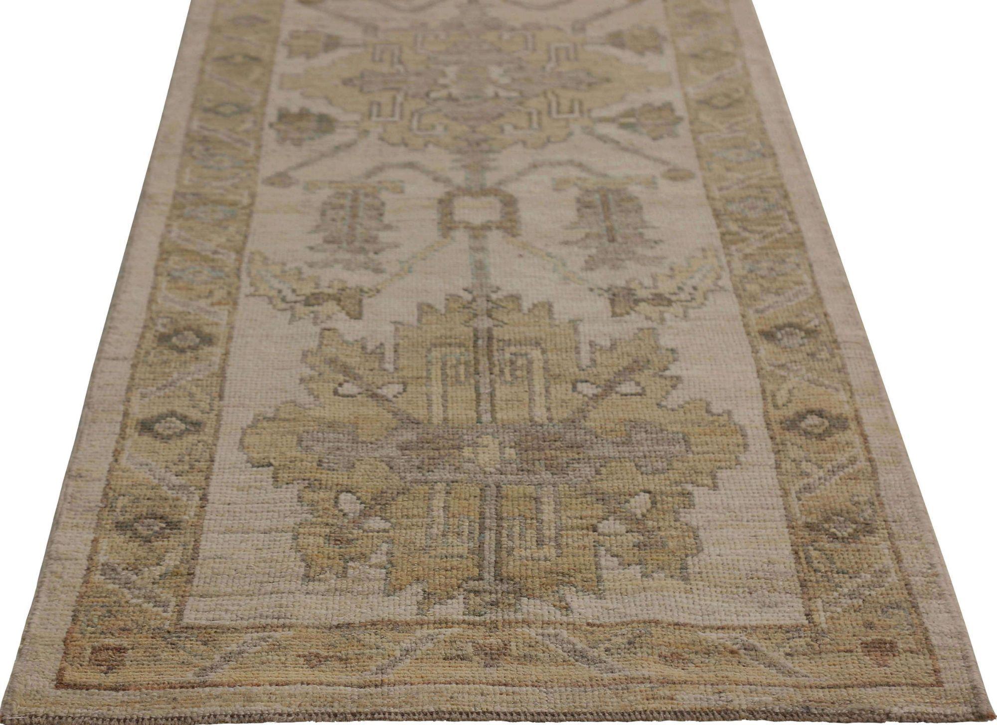 Afghanistan Oushak Läufer Teppich - Wolle Braun Elfenbein Design - 95825 (Handgeknüpft) im Angebot