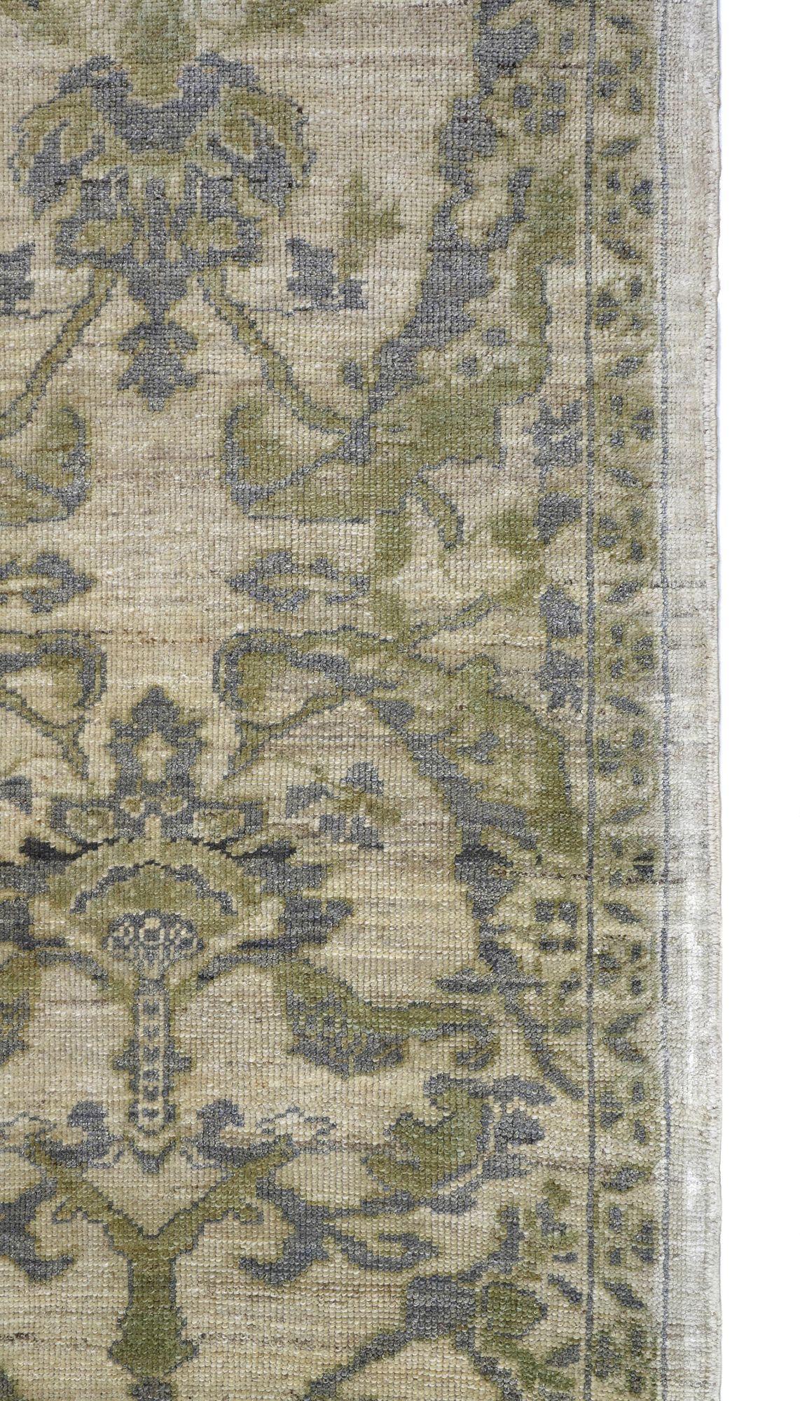 Afghanistan Oushak-Läufer - Wolle Grau Grün Elfenbein Design - 93618 (Stammeskunst) im Angebot