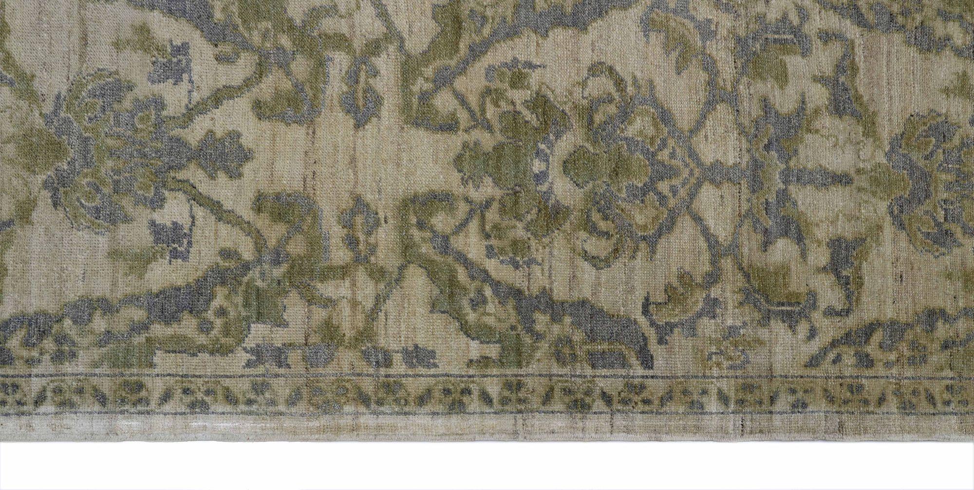 Afghanistan Oushak-Läufer - Wolle Grau Grün Elfenbein Design - 93618 im Zustand „Hervorragend“ im Angebot in Dallas, TX