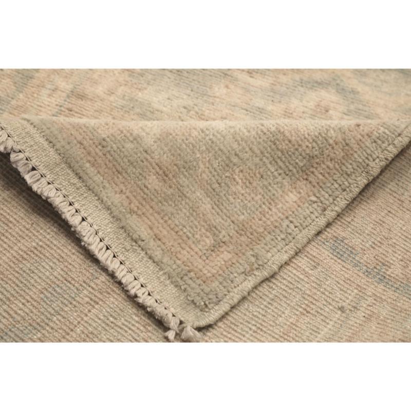 Afghanistan Oushak Runner Rug - Wool Green Ivory Design - 98045 In Excellent Condition For Sale In Dallas, TX