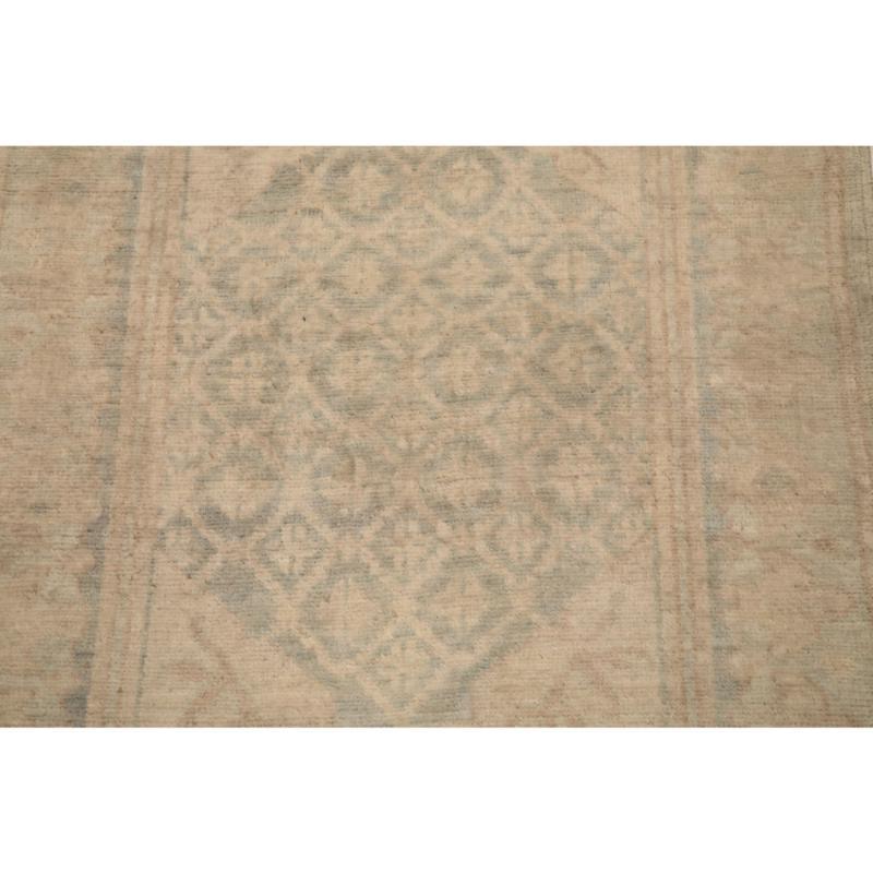 20th Century Afghanistan Oushak Runner Rug - Wool Green Ivory Design - 98045 For Sale
