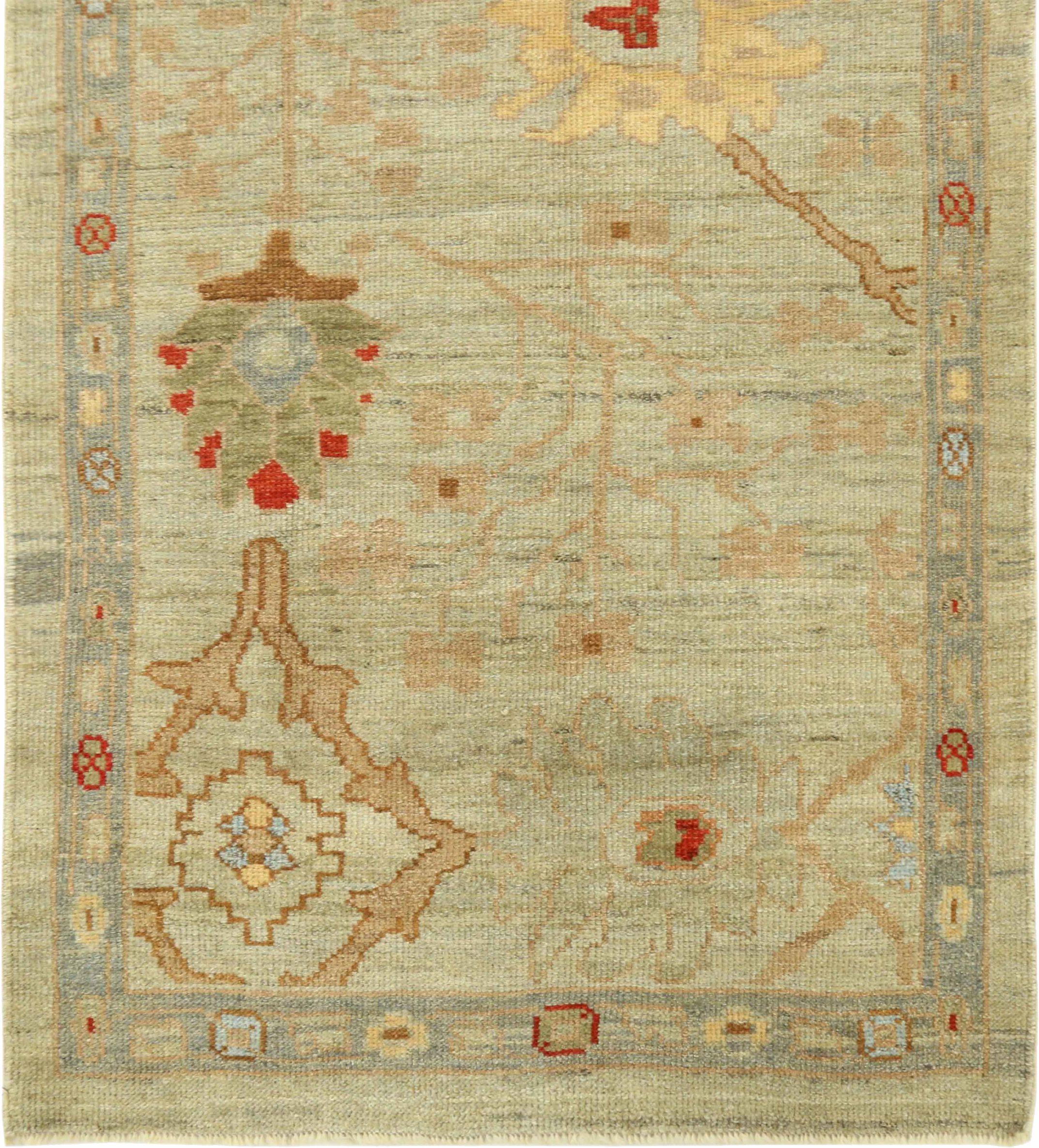 Afghano Tappeto Afghanistan Oushak Runner - Disegno in lana verde avorio rosa - 90717 in vendita
