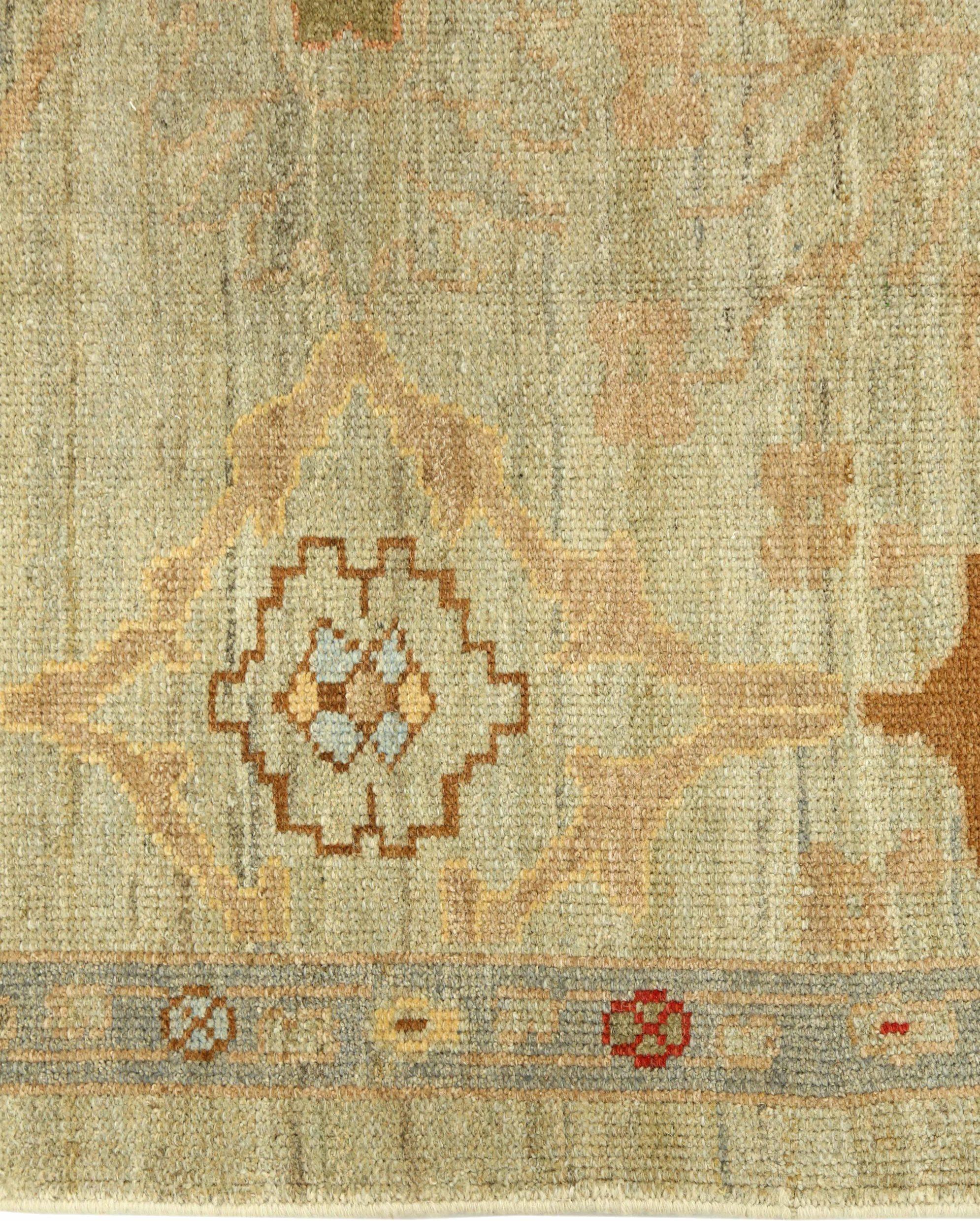 Tappeto Afghanistan Oushak Runner - Disegno in lana verde avorio rosa - 90717 In condizioni ottime in vendita a Dallas, TX