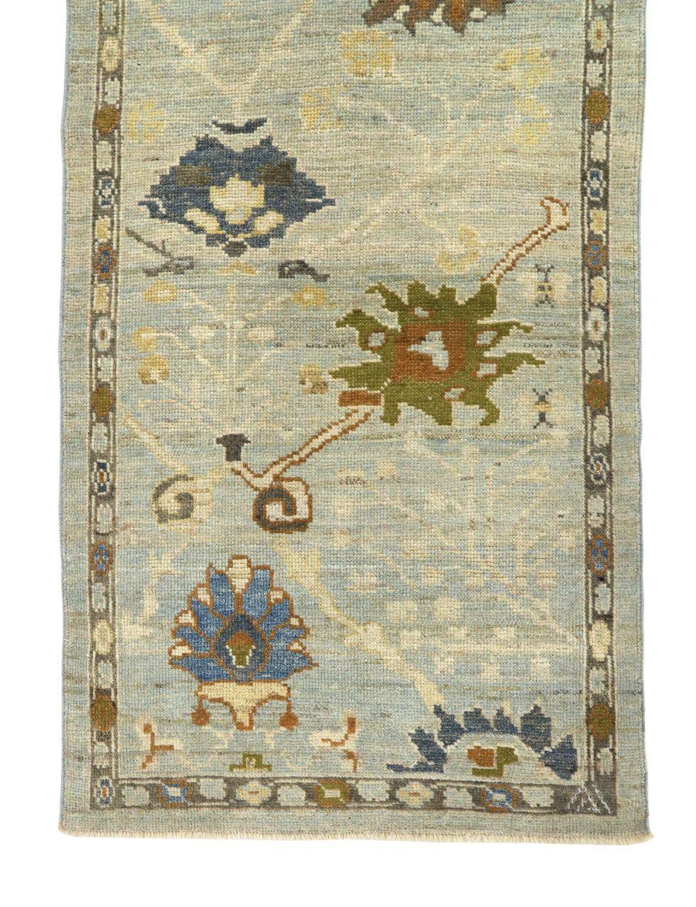 Afghanistan Oushak-Läufer aus Wolle in Elfenbein mit elfenbeinfarbenem Design - 93619 (Stammeskunst) im Angebot