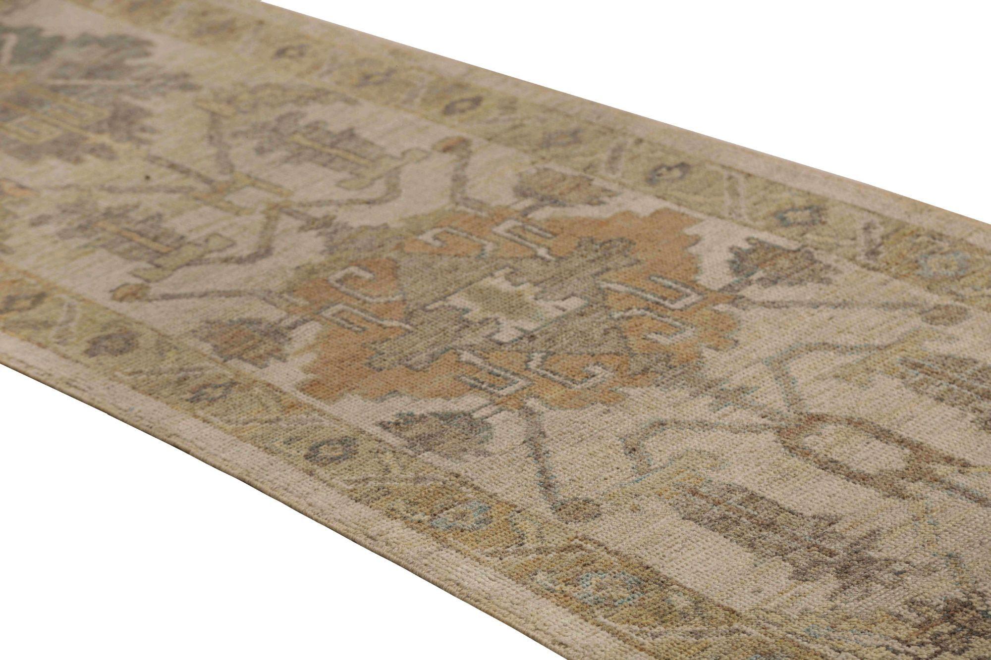 Afghanistan Oushak-Läufer aus Wolle in Elfenbein mit elfenbeinfarbenem Design - 95896 (Stammeskunst) im Angebot