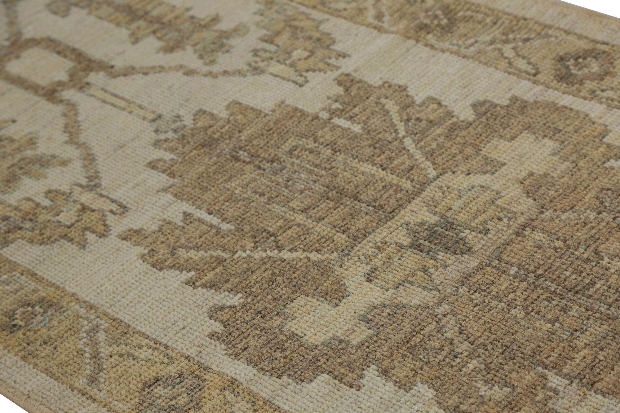 Afghanistan Oushak-Läufer aus Wolle in Elfenbein mit elfenbeinfarbenem Design - 95973 (Türkisch) im Angebot