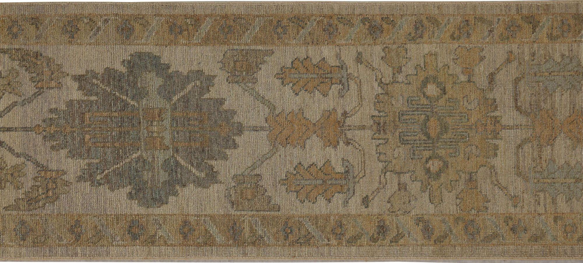 Afghanistan Oushak-Läufer aus Wolle in Elfenbein mit elfenbeinfarbenem Design - 95973 (Handgeknüpft) im Angebot
