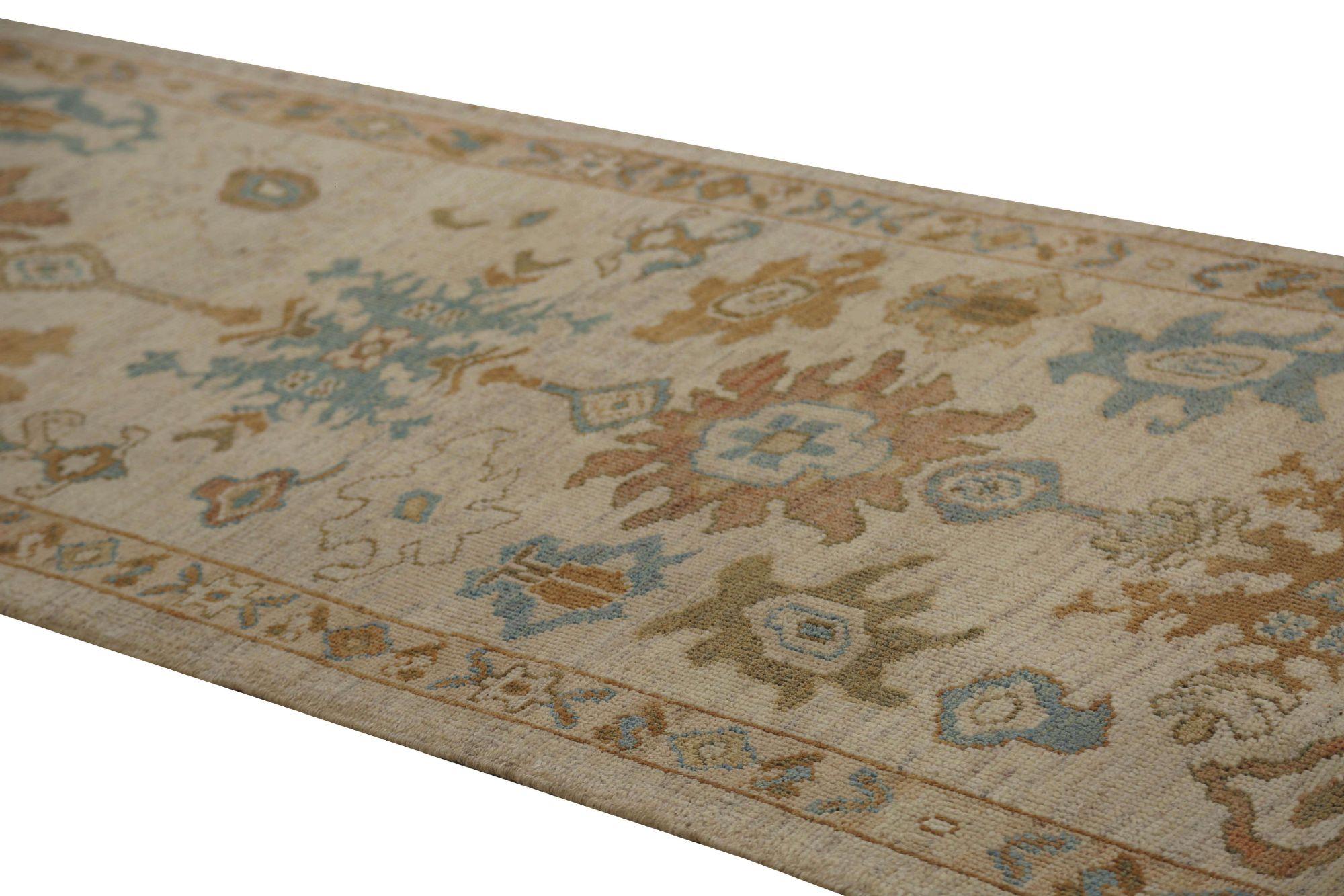 Afghanistan Oushak-Läufer aus Wolle in Elfenbein mit elfenbeinfarbenem Design - 95980 (Stammeskunst) im Angebot