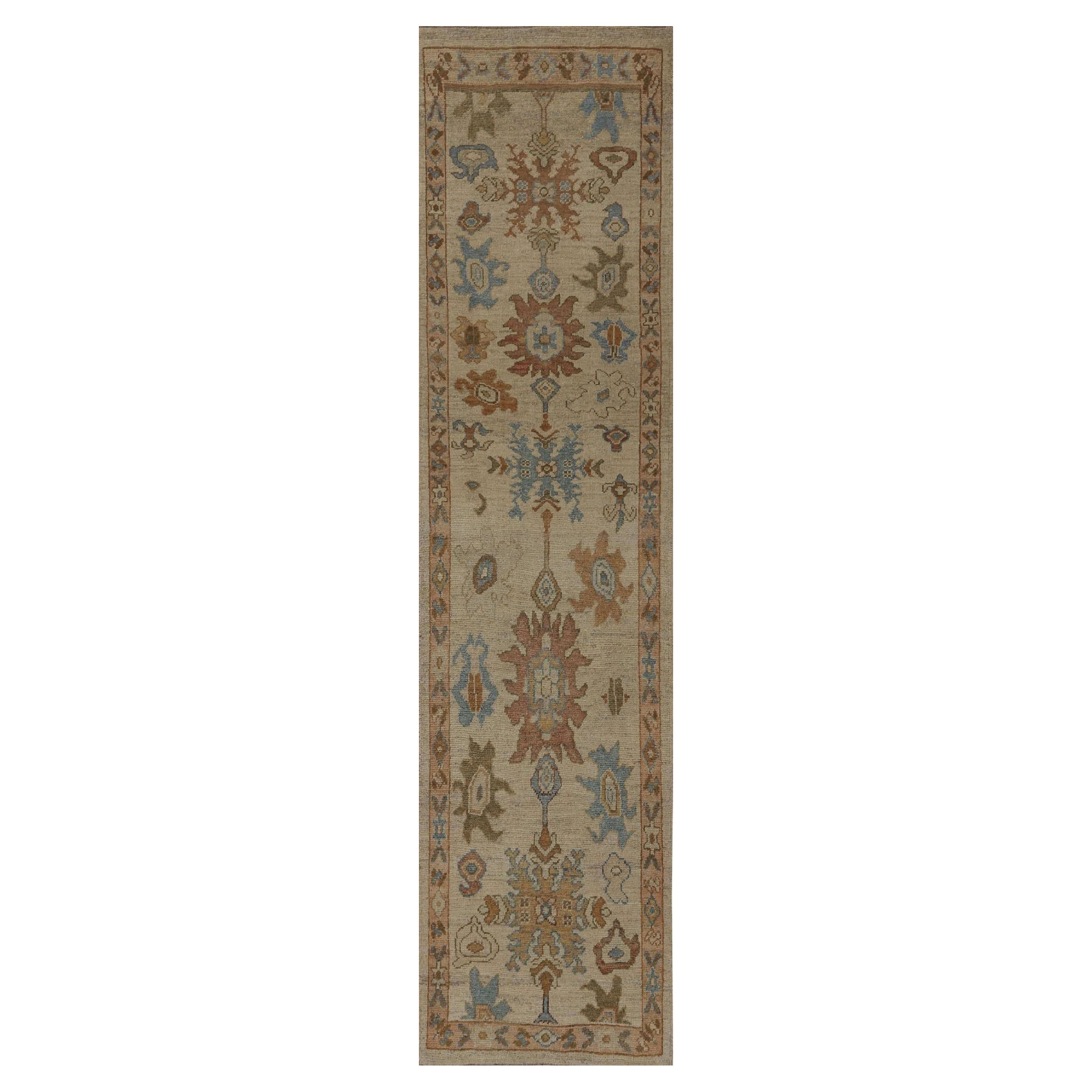 Afghanistan Oushak Runner Rug - Wool Ivory Design - 95980 For Sale