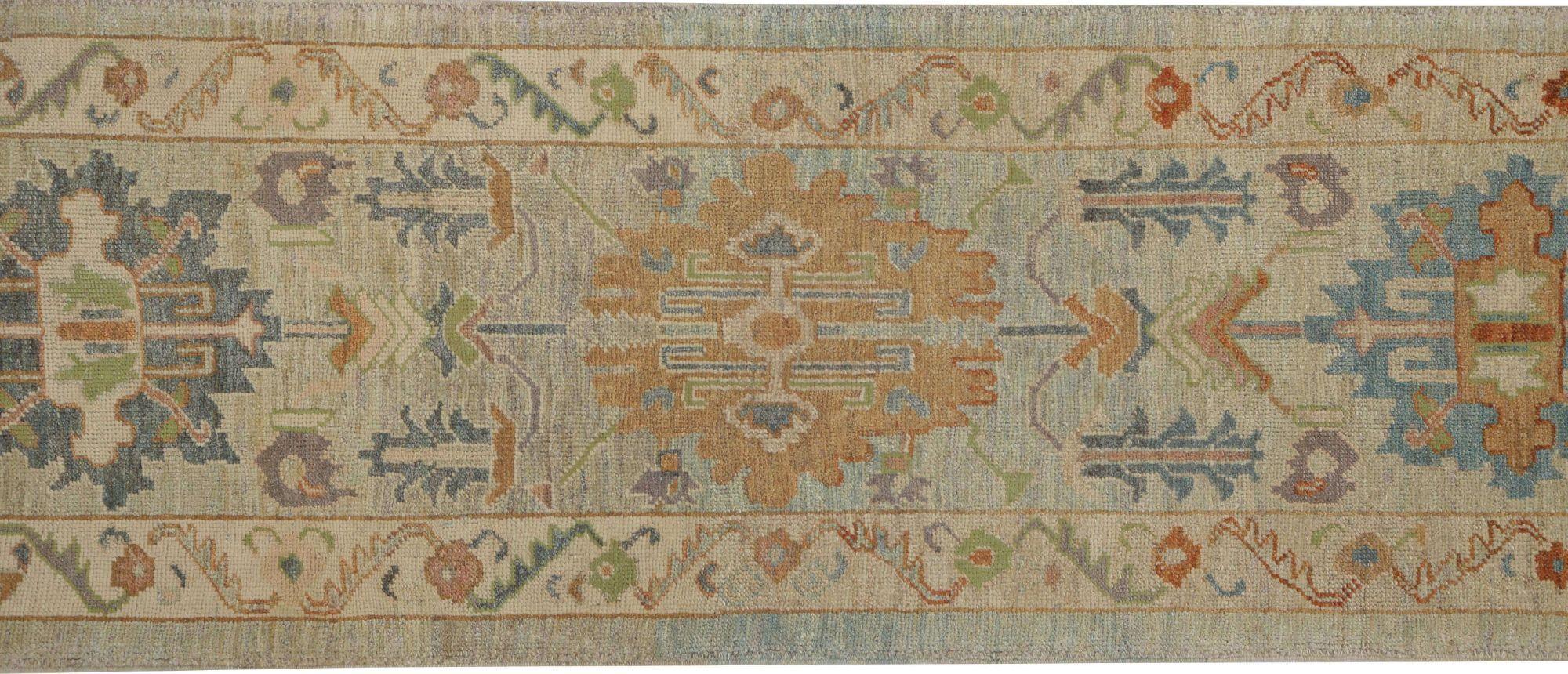 Annodato a mano Tappeto Afghanistan Oushak Runner - Design Lana Avorio - 95983 in vendita