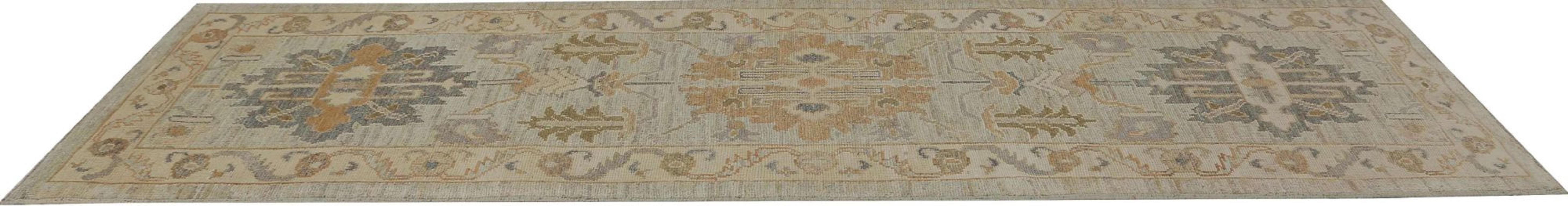 Afghanistan Oushak-Läufer aus Wolle in Elfenbein mit elfenbeinfarbenem Design - 95984 im Zustand „Hervorragend“ im Angebot in Dallas, TX