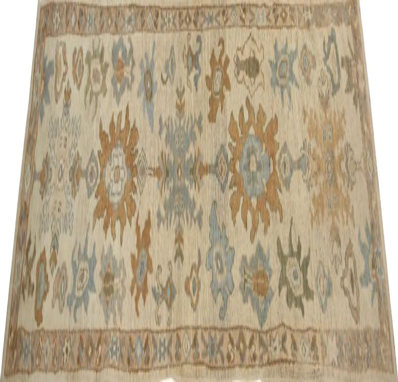 Afghanistan Oushak-Läufer aus Wolle in Elfenbein mit elfenbeinfarbenem Design - 96061 (Afghanisch) im Angebot