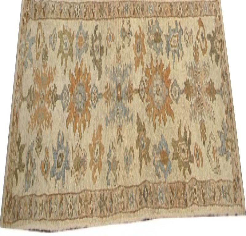Afghanistan Oushak-Läufer aus Wolle in Elfenbein mit elfenbeinfarbenem Design - 96063 (Afghanisch) im Angebot