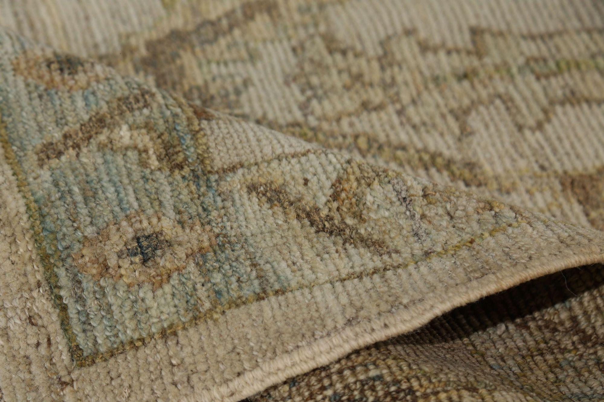 Afghanistan Oushak Runner Rug - Wool Ivory Design - 96130 In Excellent Condition For Sale In Dallas, TX