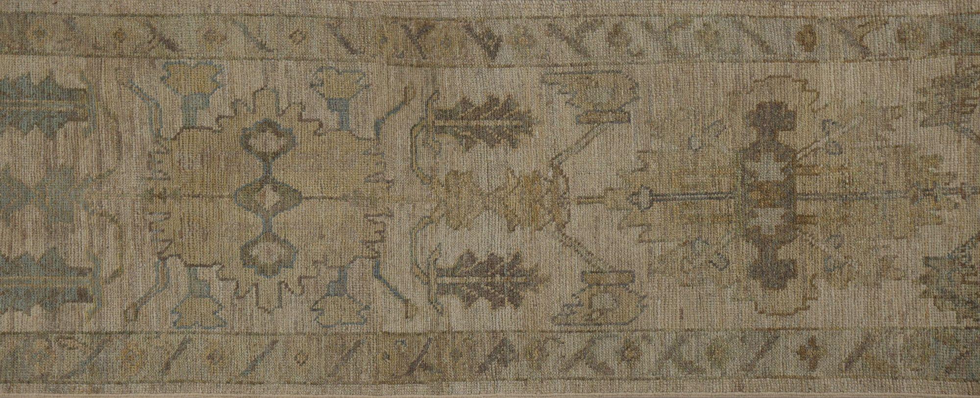 20th Century Afghanistan Oushak Runner Rug - Wool Ivory Design - 96130 For Sale