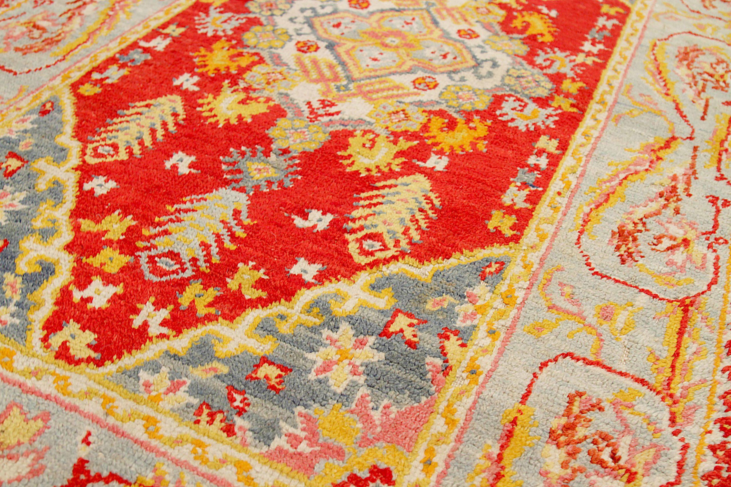 Tribale Tappeto Afghanistan Oushak Small Design Circa 1940 - Lana Blu Rosso Giallo - 92396 in vendita