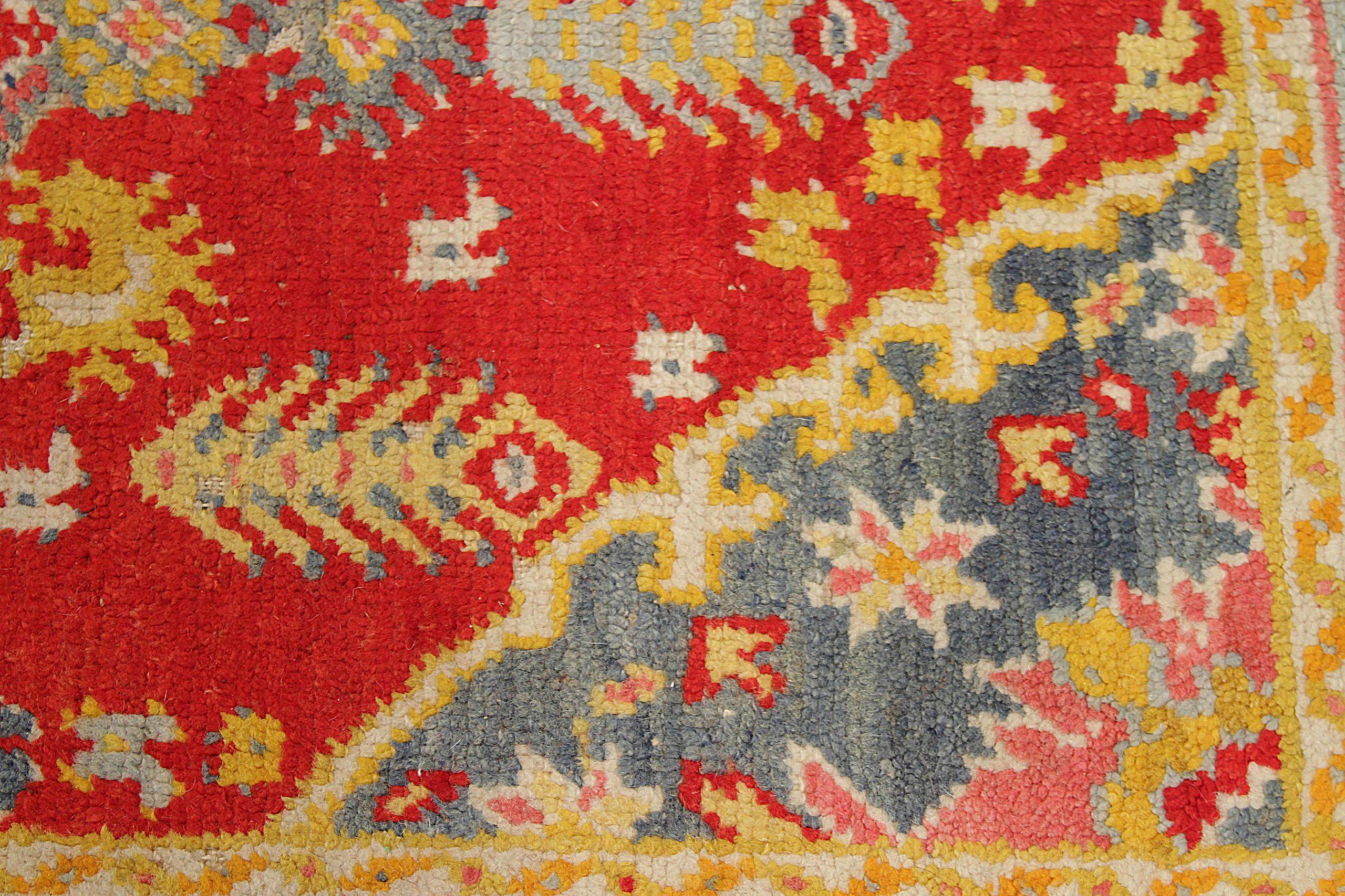 Afghano Tappeto Afghanistan Oushak Small Design Circa 1940 - Lana Blu Rosso Giallo - 92396 in vendita
