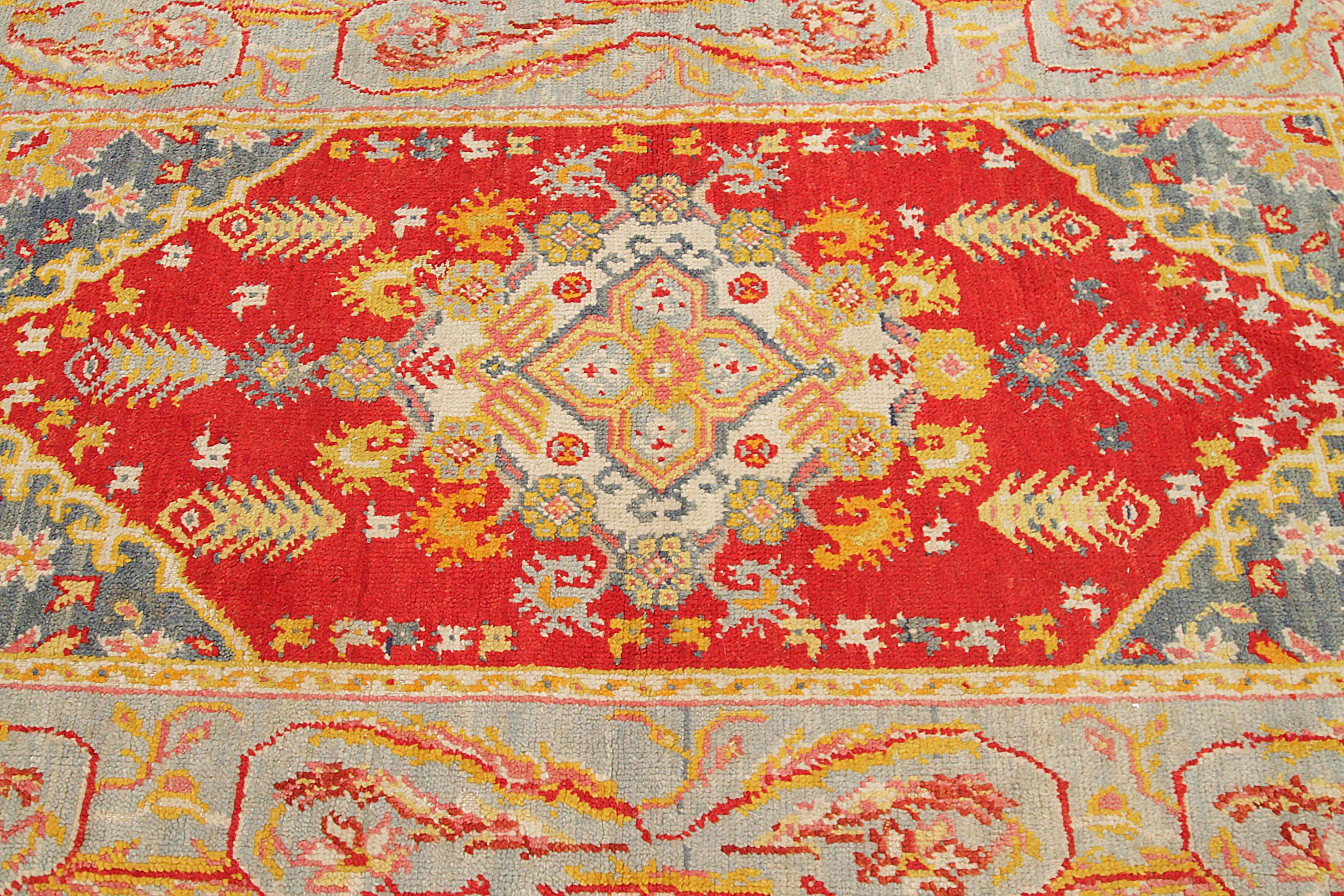 Tappeto Afghanistan Oushak Small Design Circa 1940 - Lana Blu Rosso Giallo - 92396 In condizioni ottime in vendita a Dallas, TX
