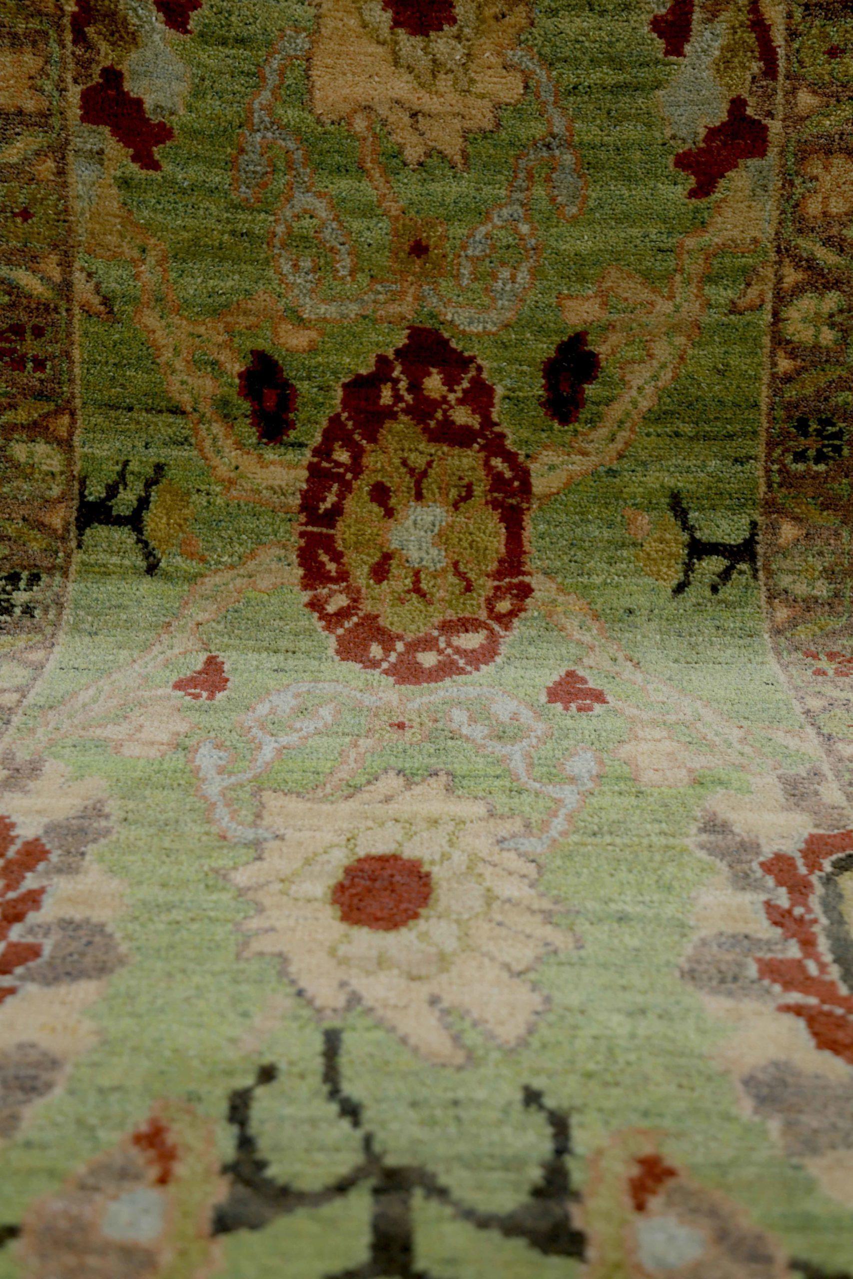 Afghanistan Oushak Kleiner Teppich Circa 1990 - Wolle Grün Elfenbein Rot Design - 90732 im Zustand „Hervorragend“ im Angebot in Dallas, TX