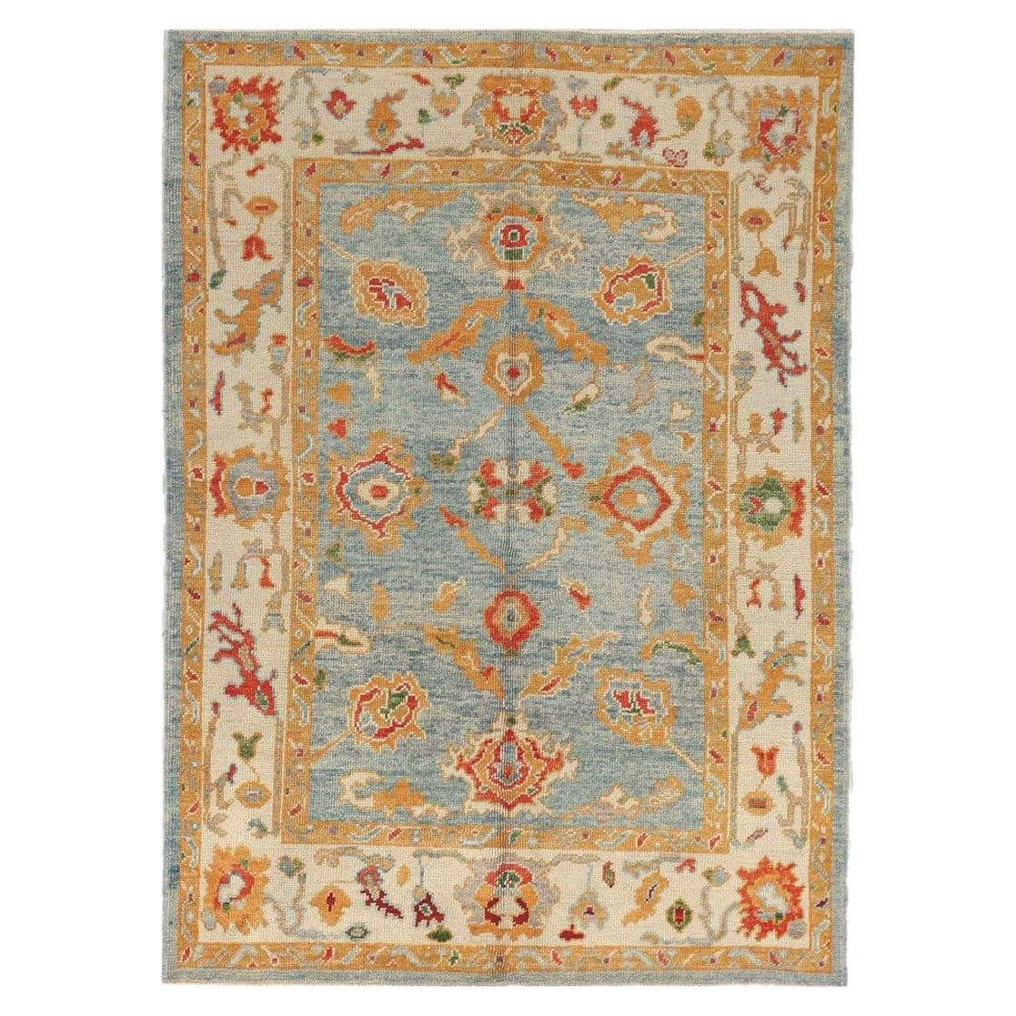 Tappeto Afghanistan Oushak piccolo - Lana Blu Avorio Arancione Rosso - 88014