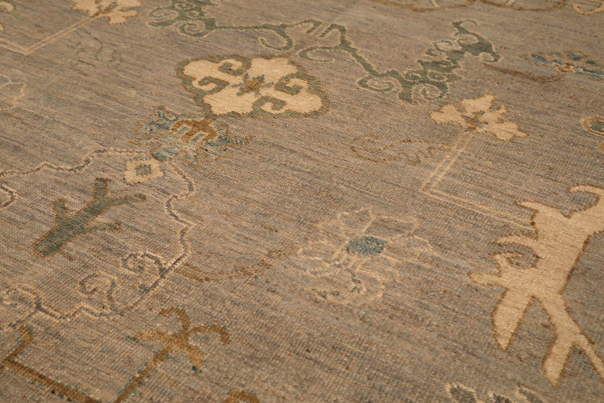 Tribale Tappeto Afghanistan Oushak Small - Lana Marrone Verde Avorio Design - 93801 in vendita