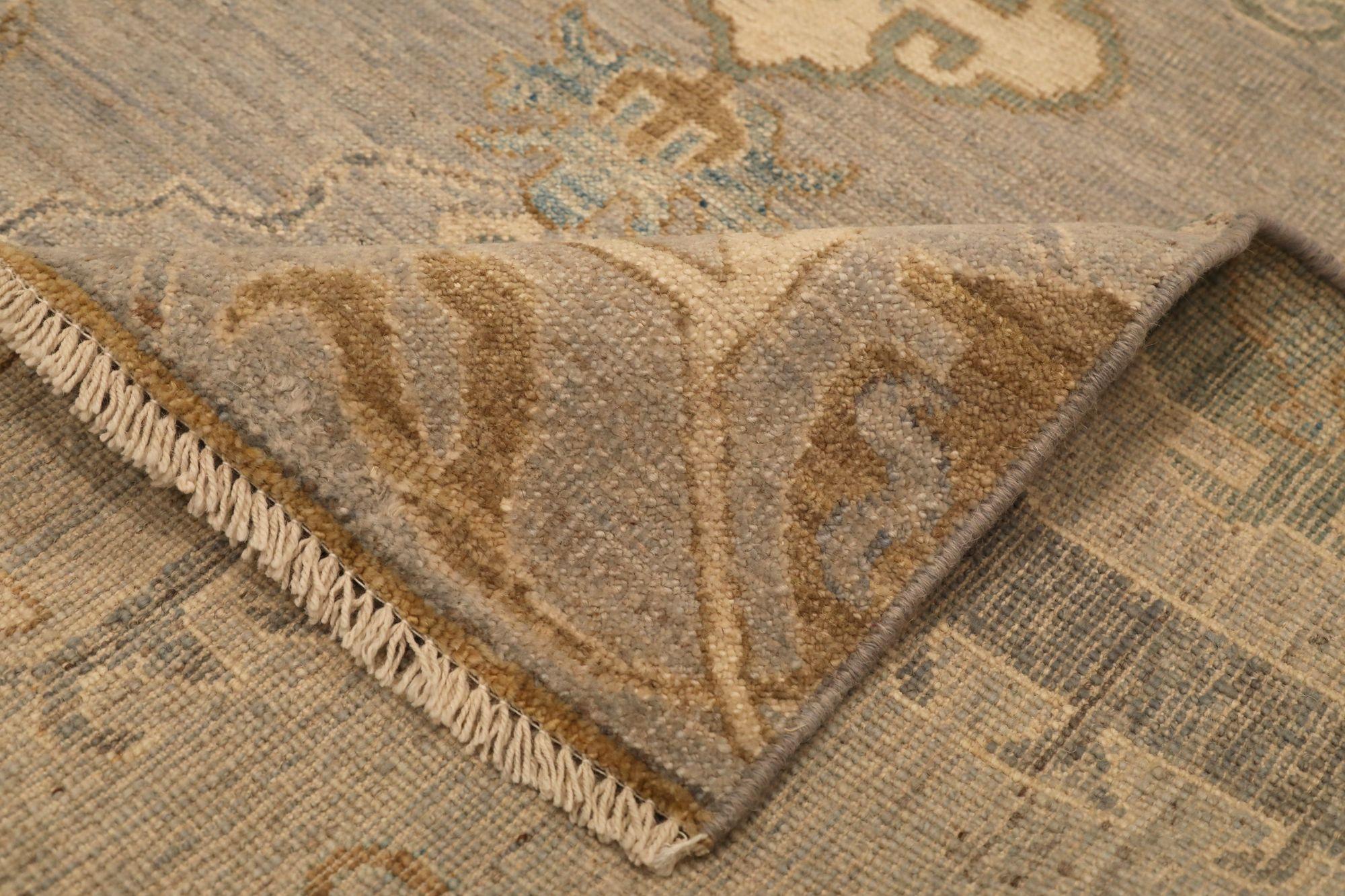 Afghano Tappeto Afghanistan Oushak Small - Lana Marrone Verde Avorio Design - 93801 in vendita