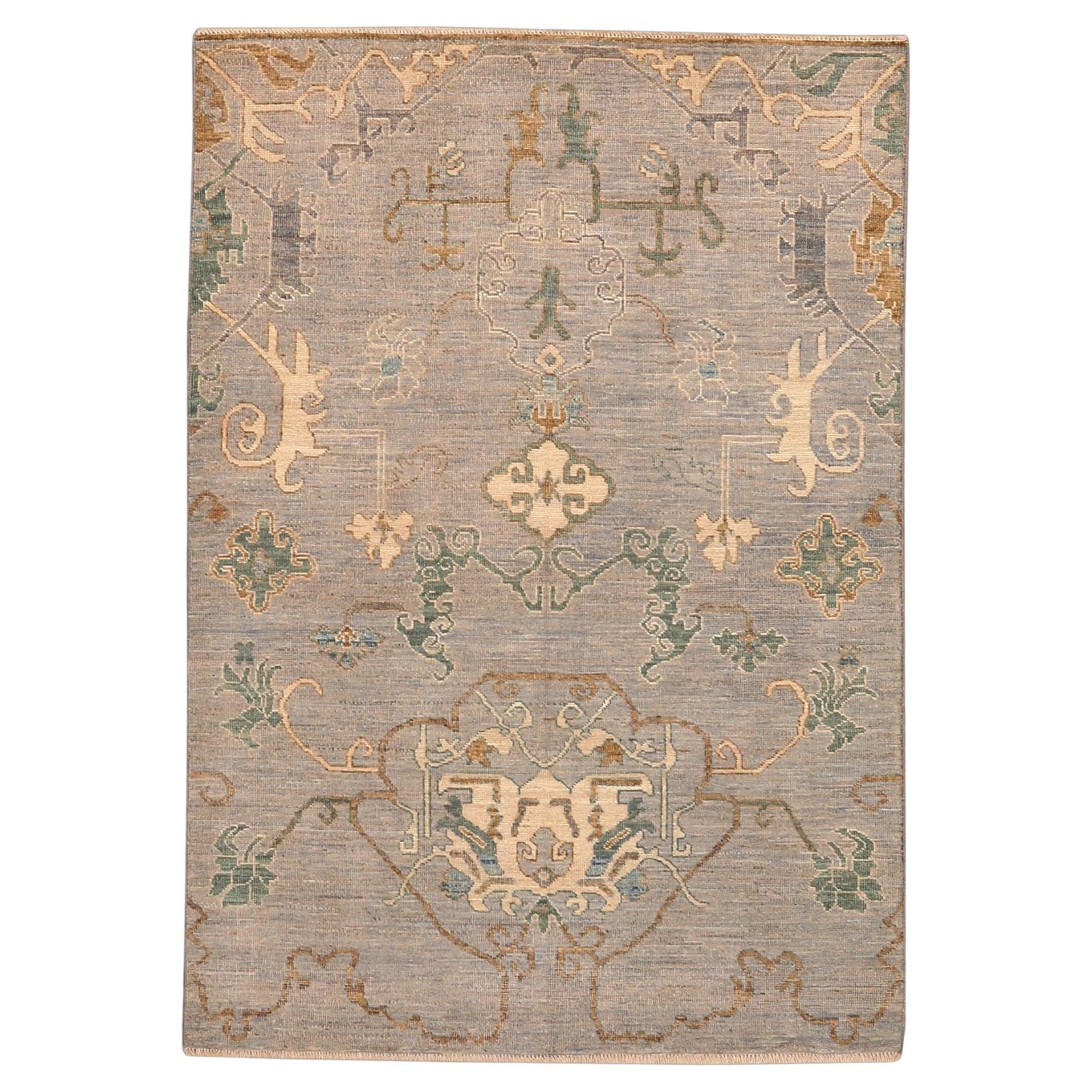 Tappeto Afghanistan Oushak Small - Lana Marrone Verde Avorio Design - 93801 in vendita