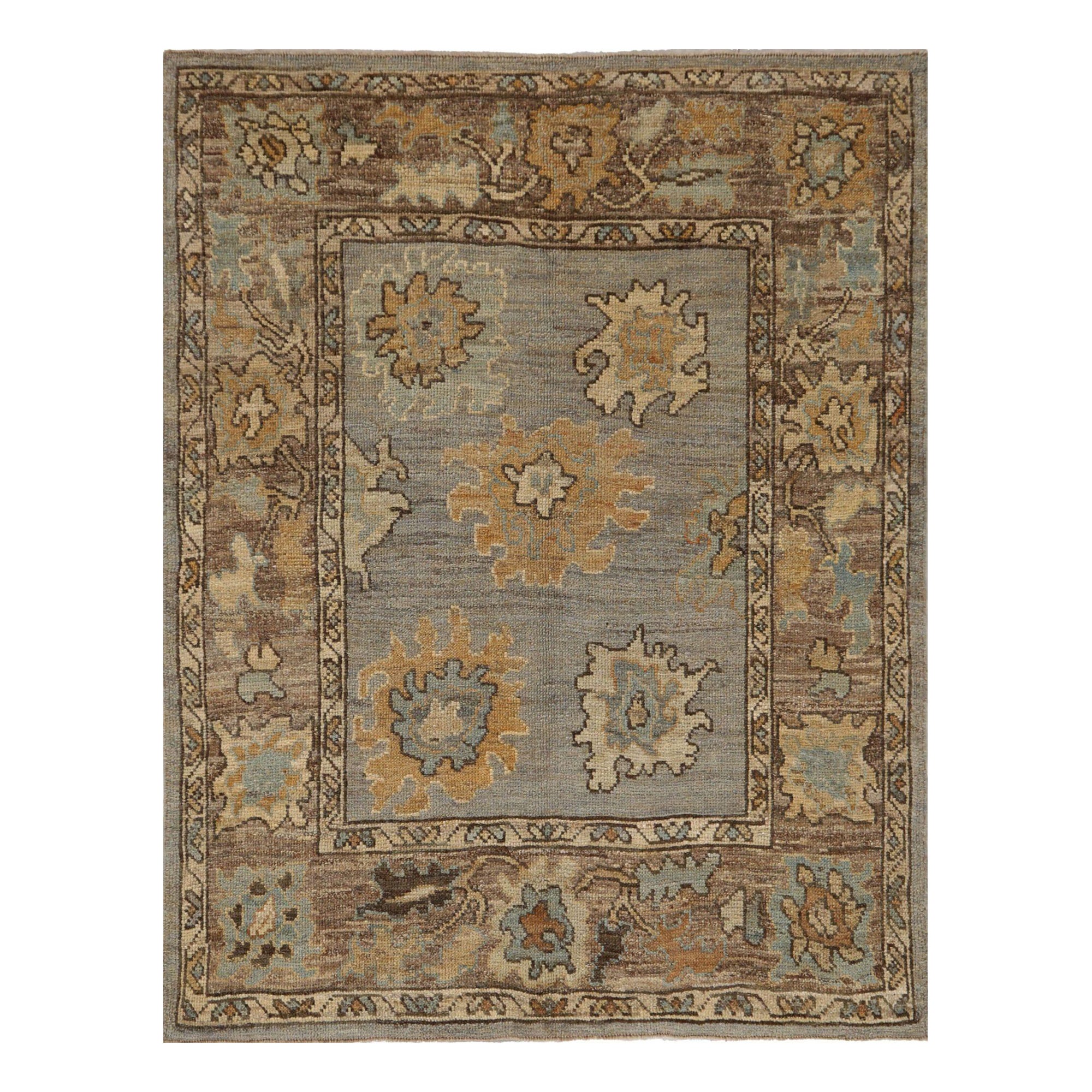 Afghanistan Oushak Small Rug - Wool Brown Ivory Design - 96067 For Sale