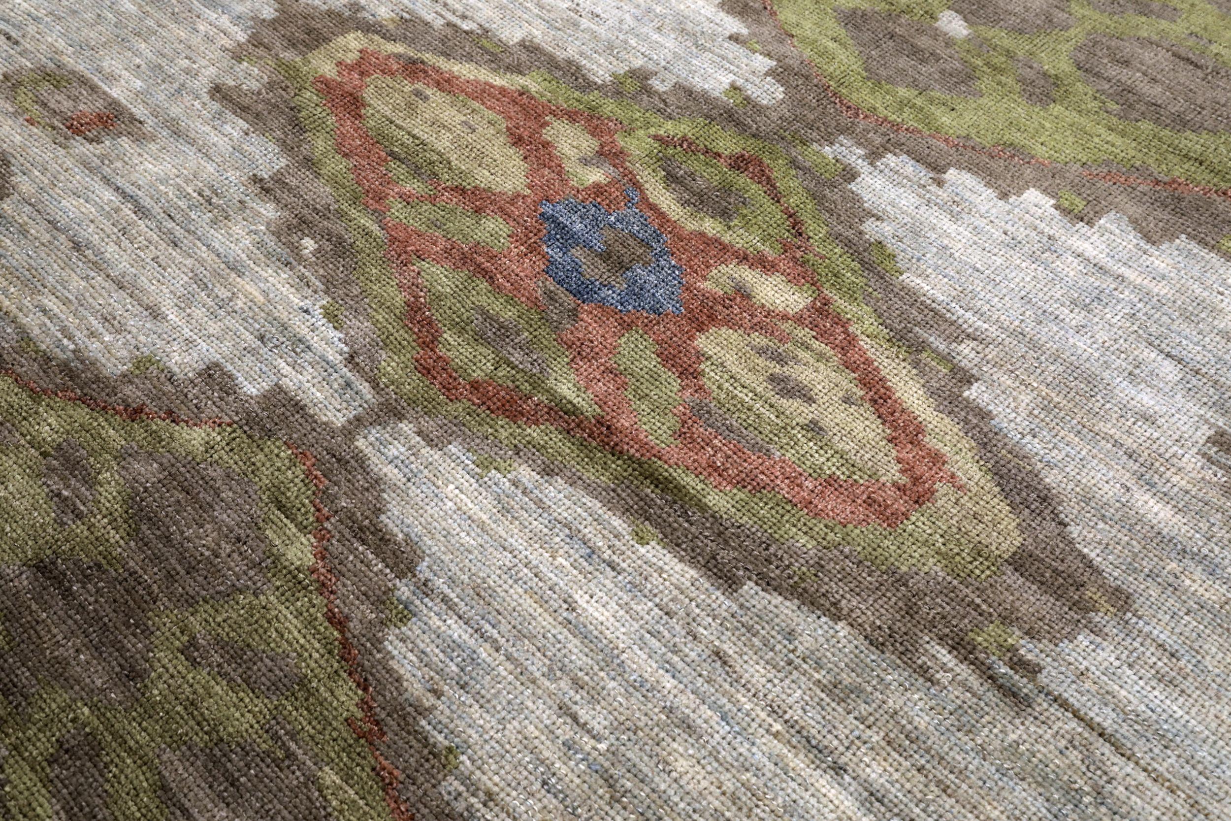 Oushak Afghanistan Oushak Kleiner Teppich - Wolle Grün Elfenbein Rot Design - 94315 (Stammeskunst) im Angebot