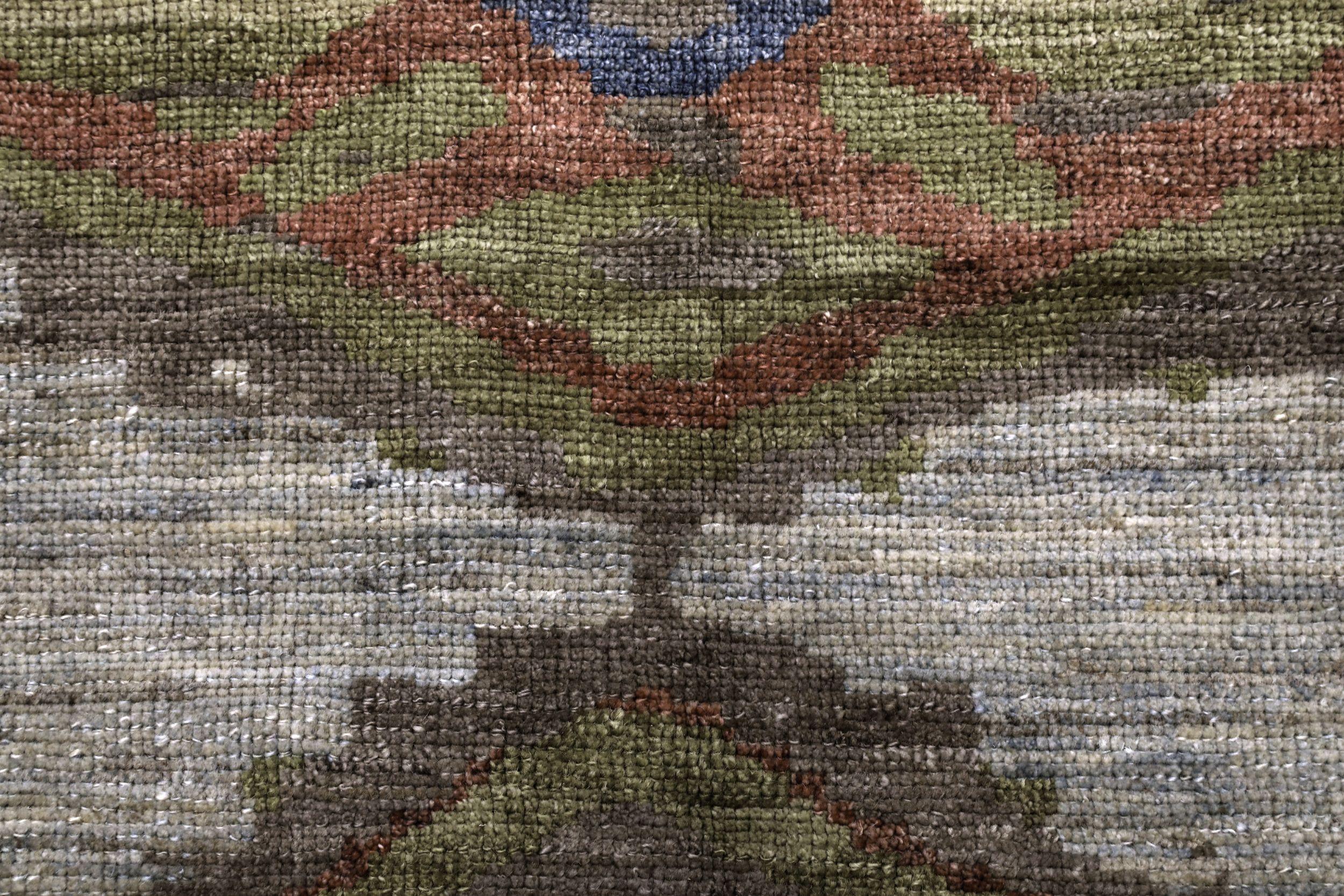 Oushak Afghanistan Oushak Kleiner Teppich - Wolle Grün Elfenbein Rot Design - 94315 im Zustand „Hervorragend“ im Angebot in Dallas, TX