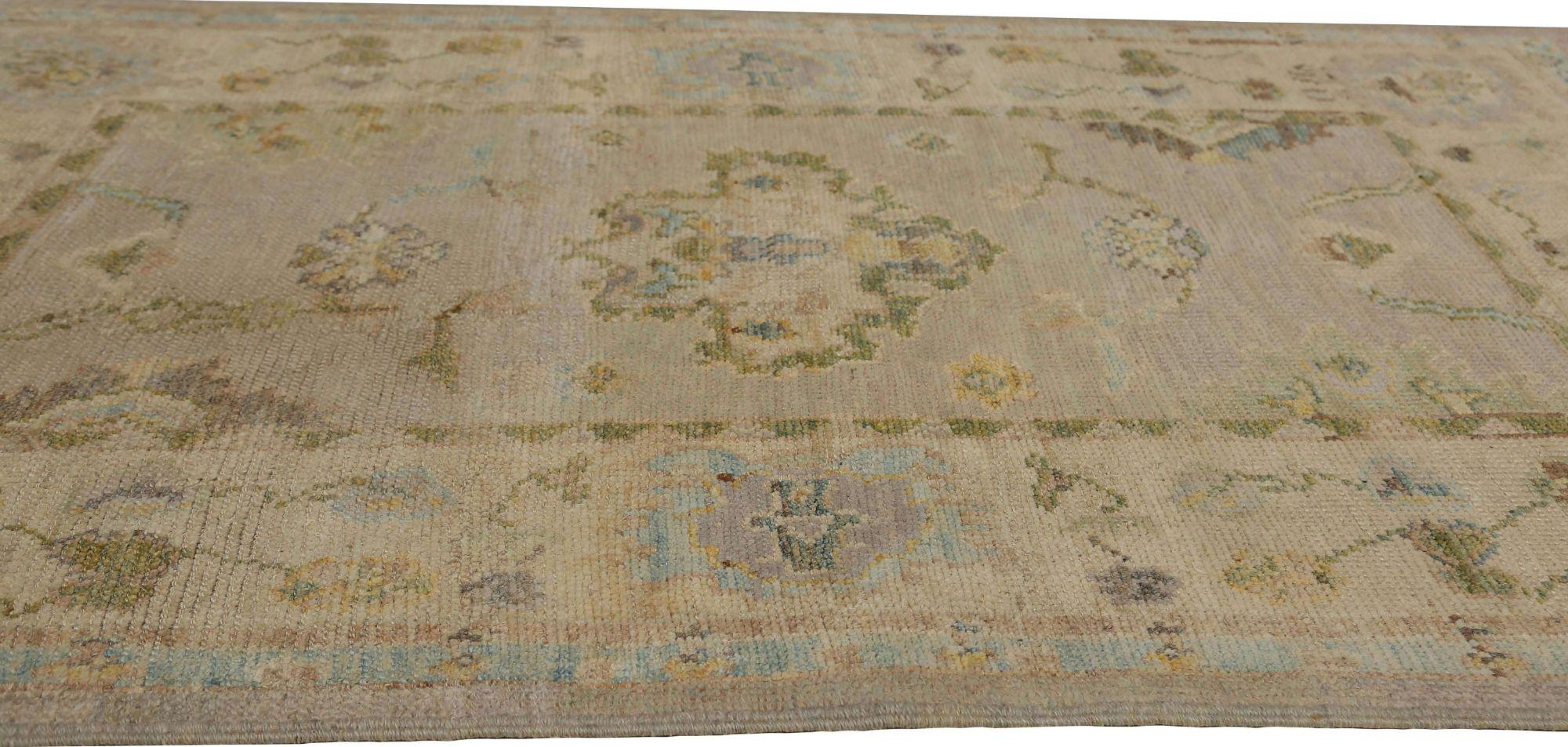 Oushak Afghanistan Oushak Kleiner Teppich - Wolle Elfenbein Taupe Design - 95875 (Handgeknüpft) im Angebot